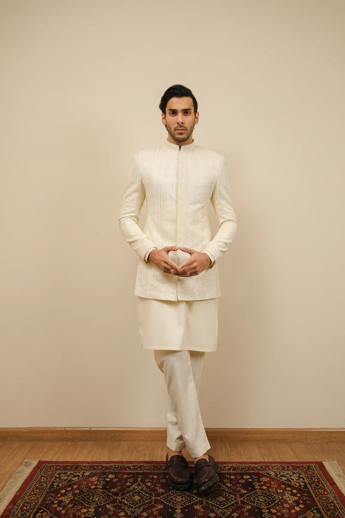 Bosky White Falling Embroidered Prince Coat - Men - Muraqsh -- Wedding Wear