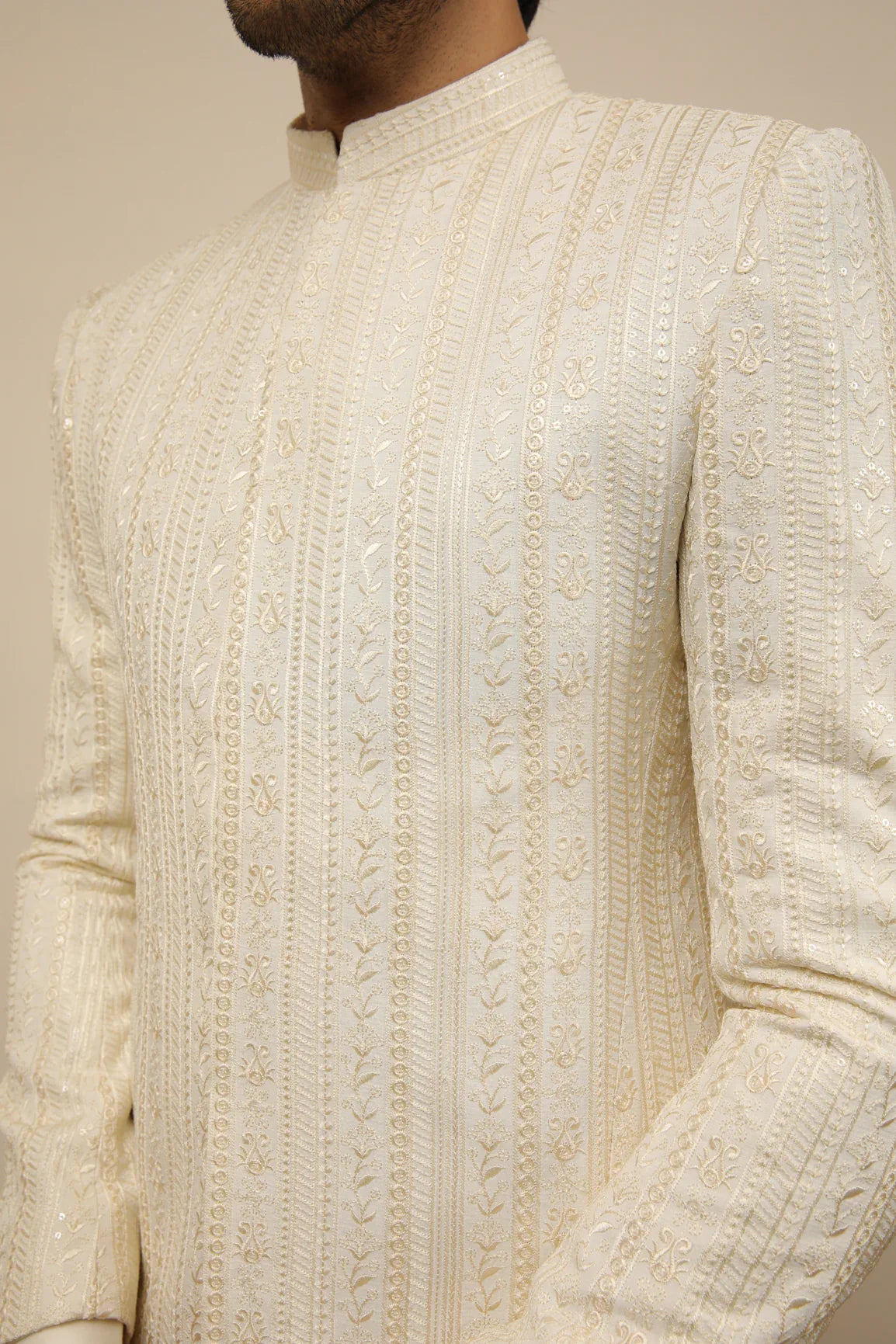 Bosky White Falling Embroidered Prince Coat - Men - Muraqsh -- Wedding Wear