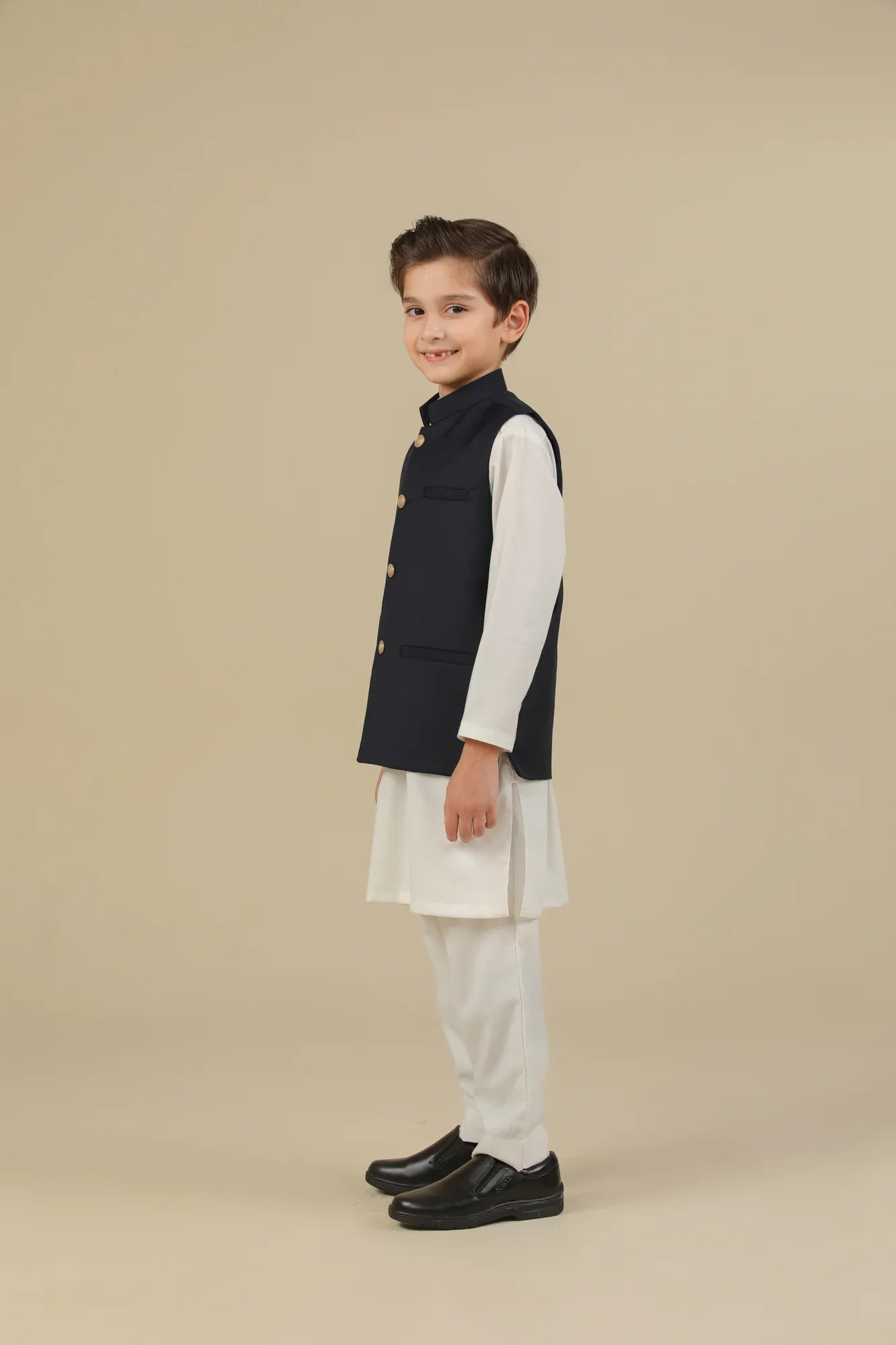 Navy Blue Suiting Waistcoat - Straight Cut Buttoned - Kids - Muraqsh -- Kidswear
