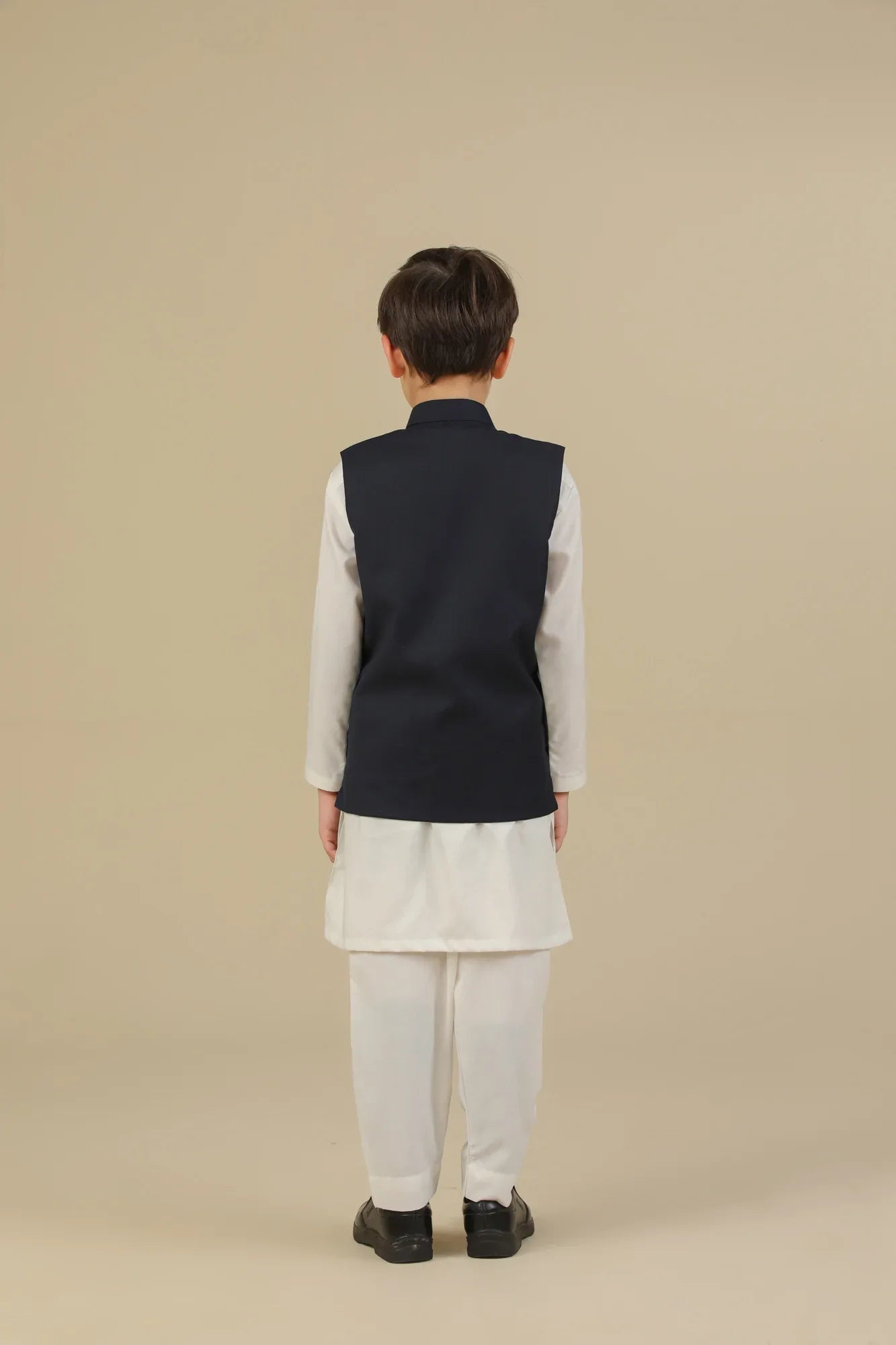 Off White Kurta Trouser with Blue Suiting Waistcoat - Straight Cut - Kids - Muraqsh -- Kidswear