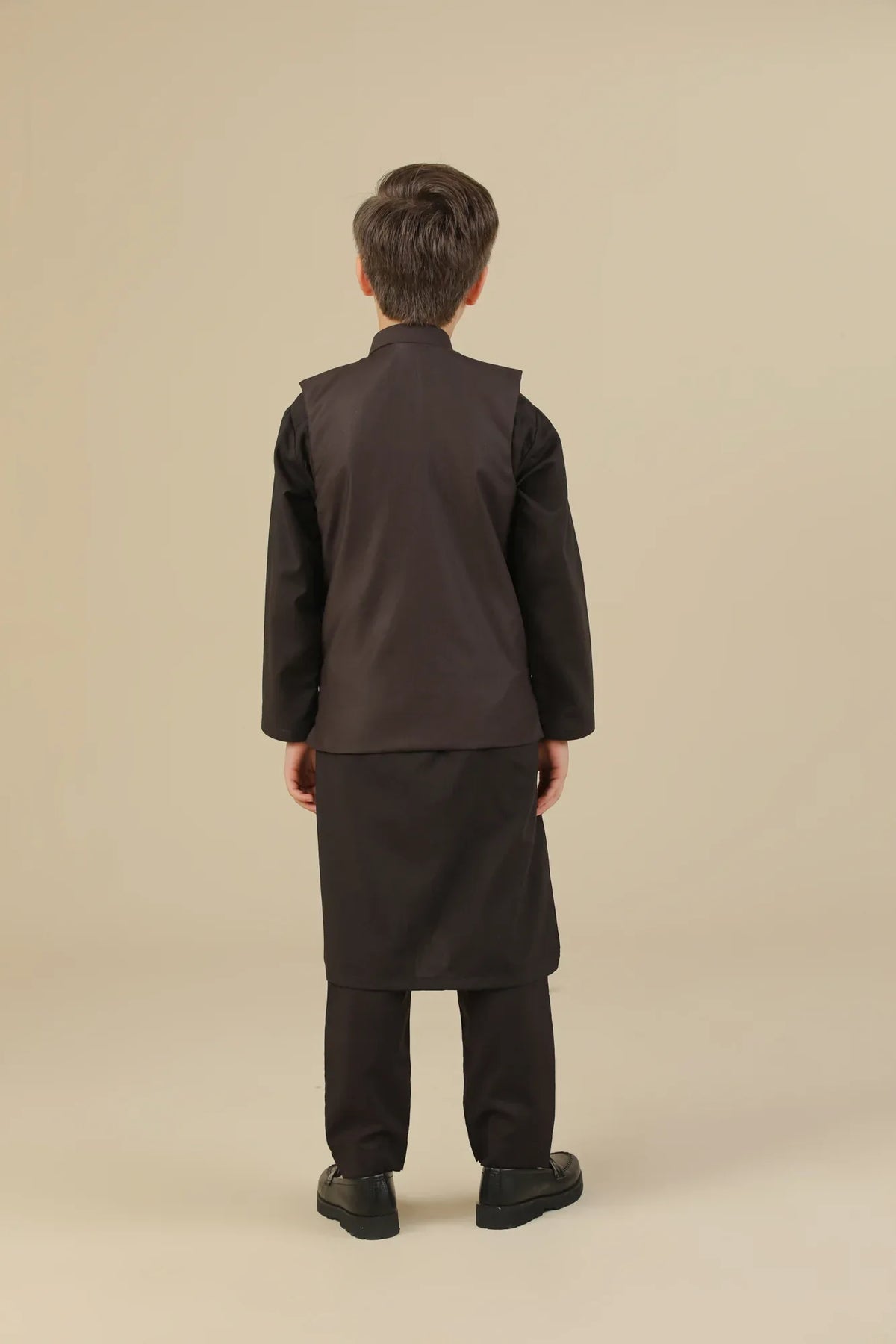 Dark Brown Kurta Trouser with Suiting Waistcoat - Straight Cut - Kids - Muraqsh -- Kidswear