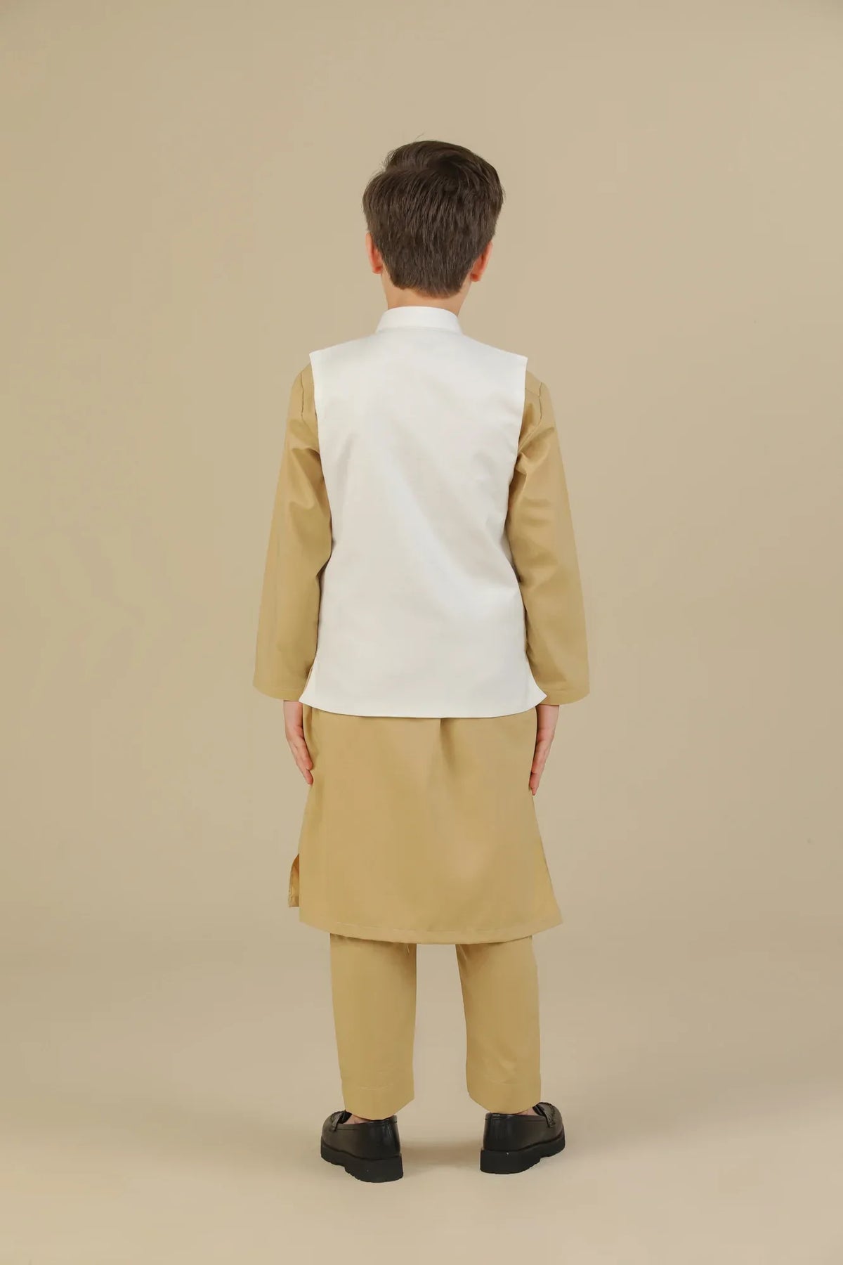 Ivory Kurta Trouser with Off White Suiting Waistcoat - Straight Cut - Kids - Muraqsh -- Kidswear