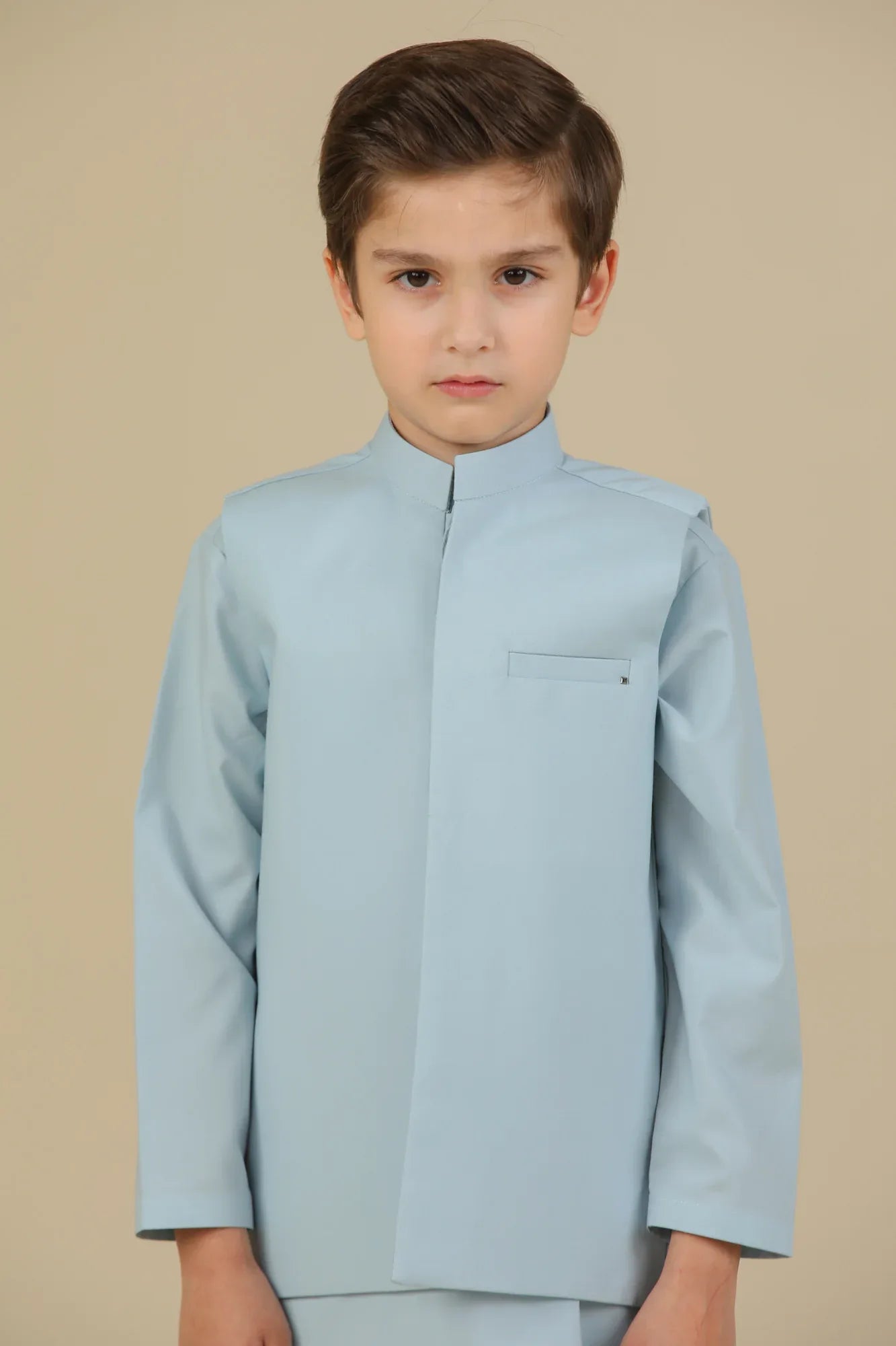 Sky Blue Kurta Trouser with Blended Waistcoat - Kids - Muraqsh -- Kidswear