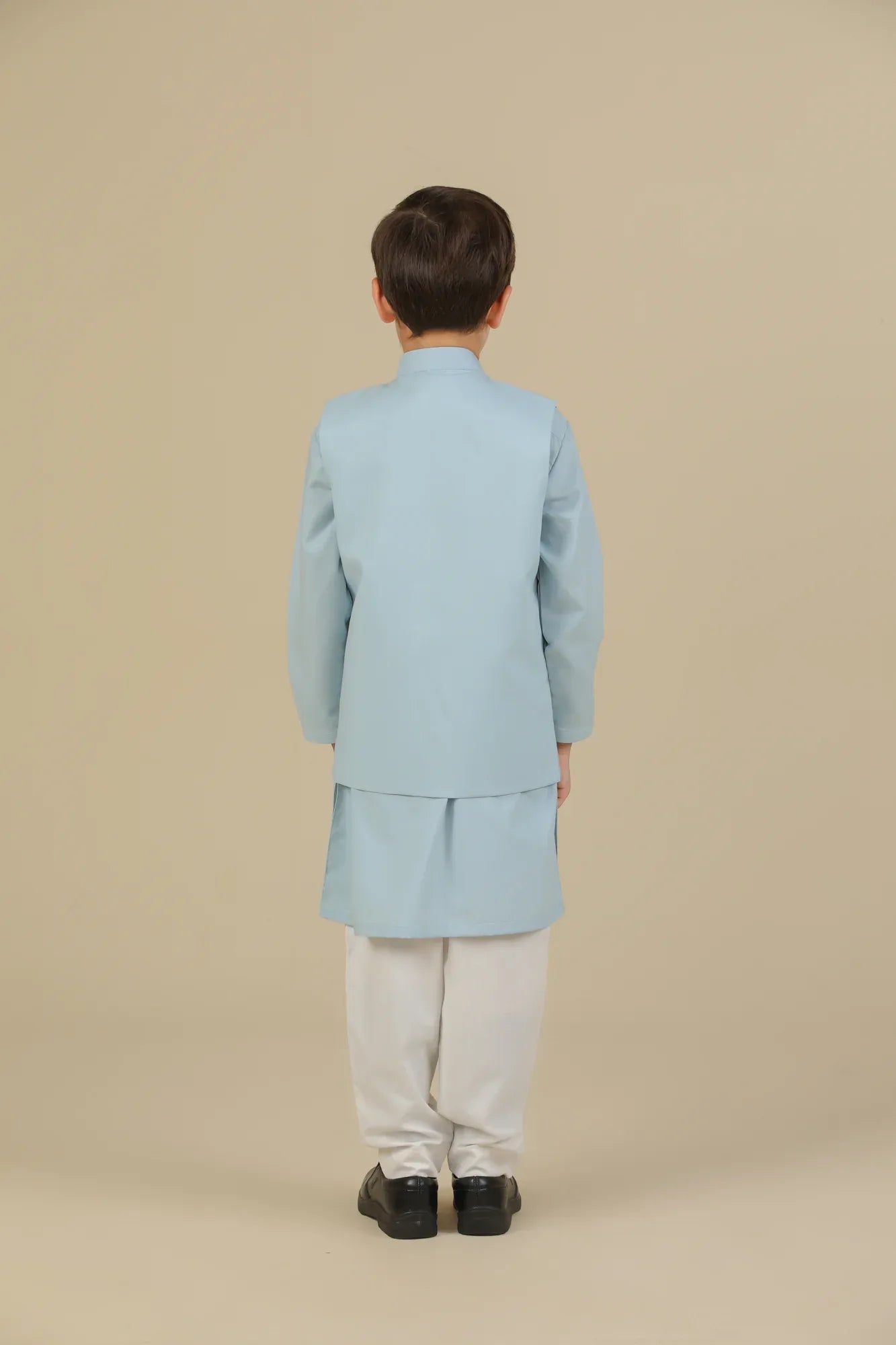 Sky Blue Kurta Trouser with Blended Waistcoat - Kids - Muraqsh -- Kidswear