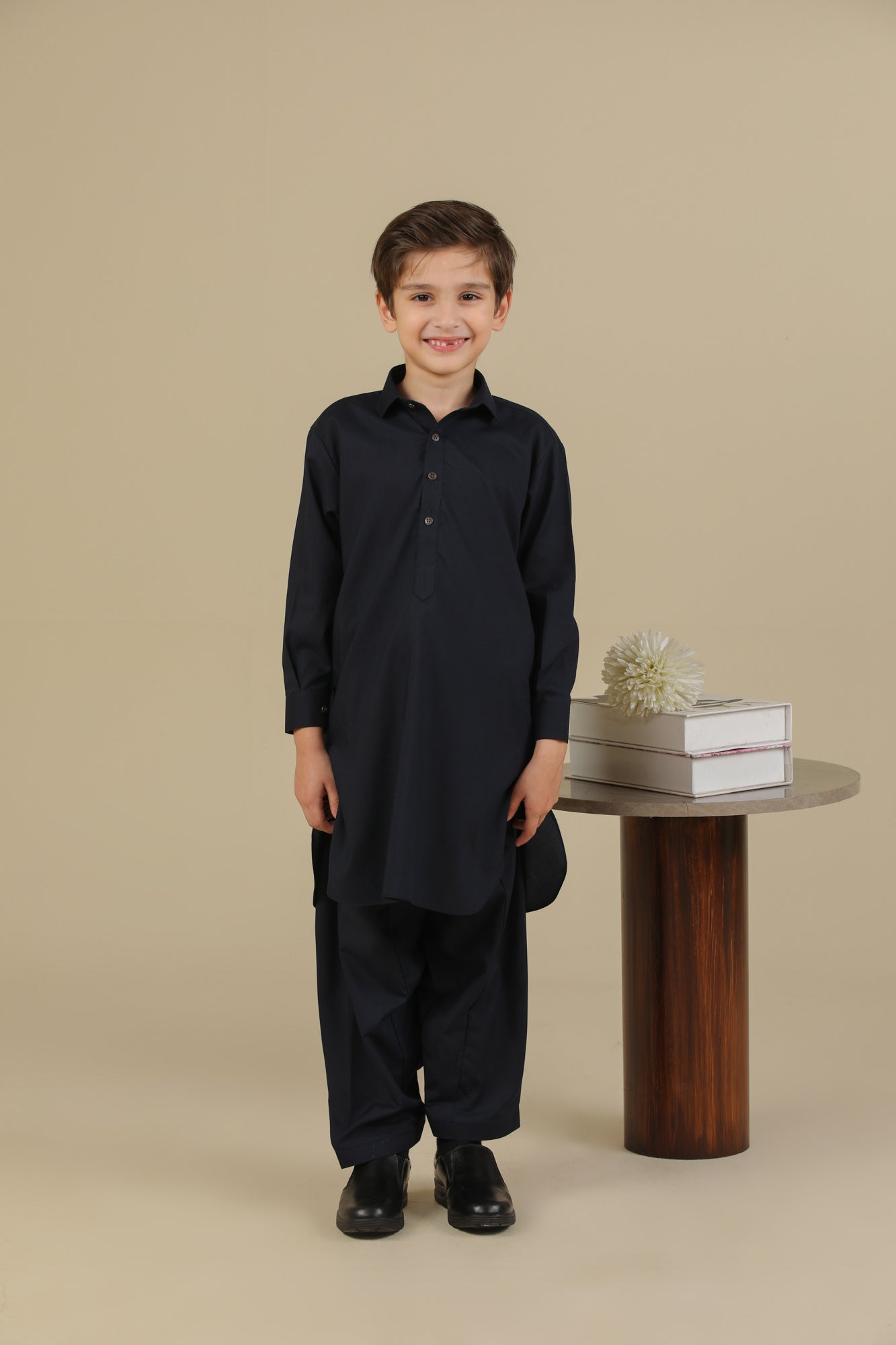 Navy Blue French Collar Kurta Trouser - Kids - Men