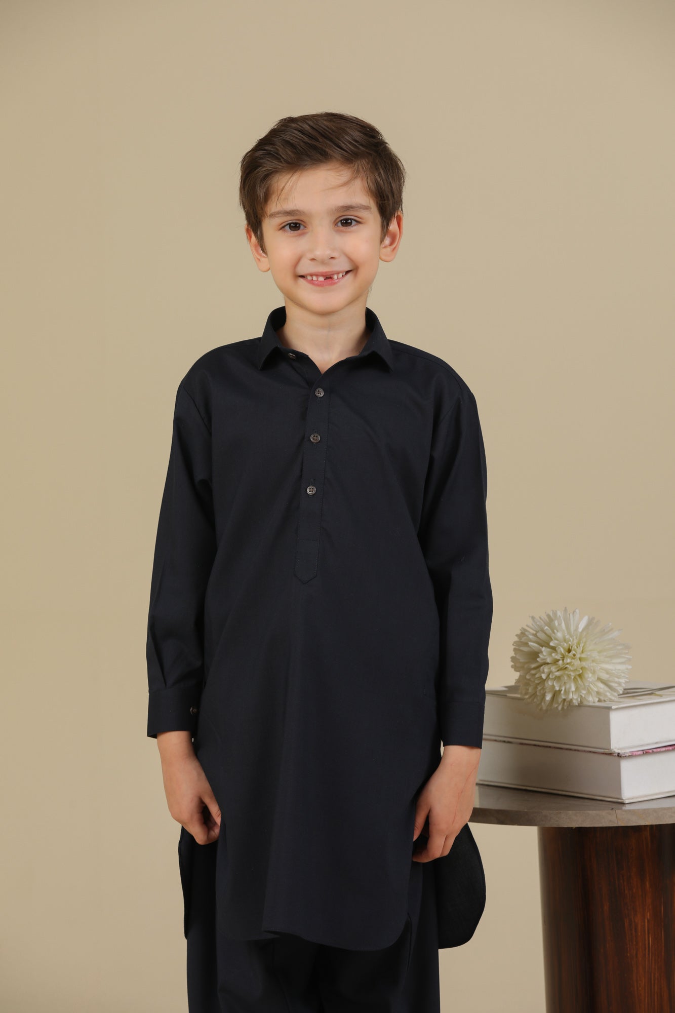 Navy Blue French Collar Kurta Trouser - Kids - Men