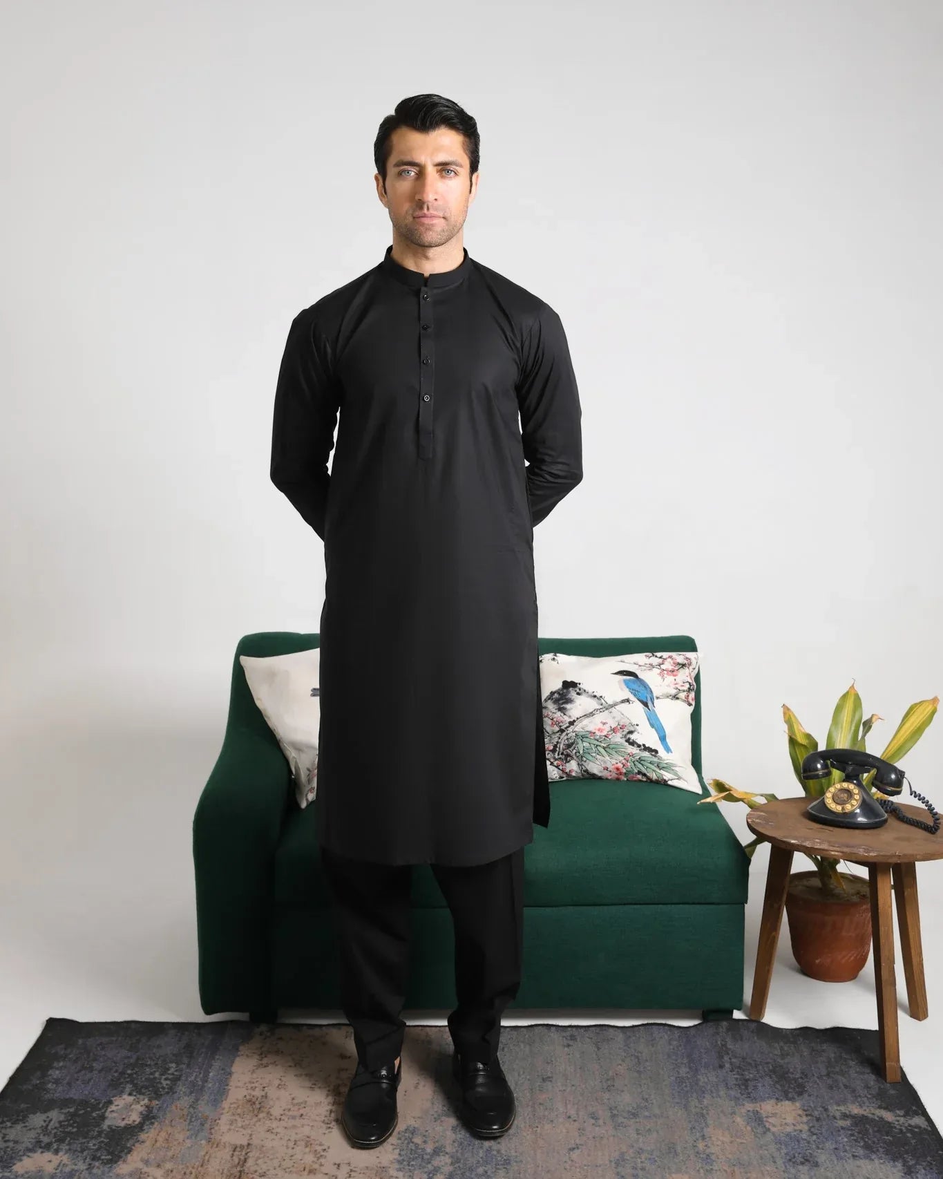 Black Soft Cotton Kurta Shalwar - Men - Muraqsh -- Menswear