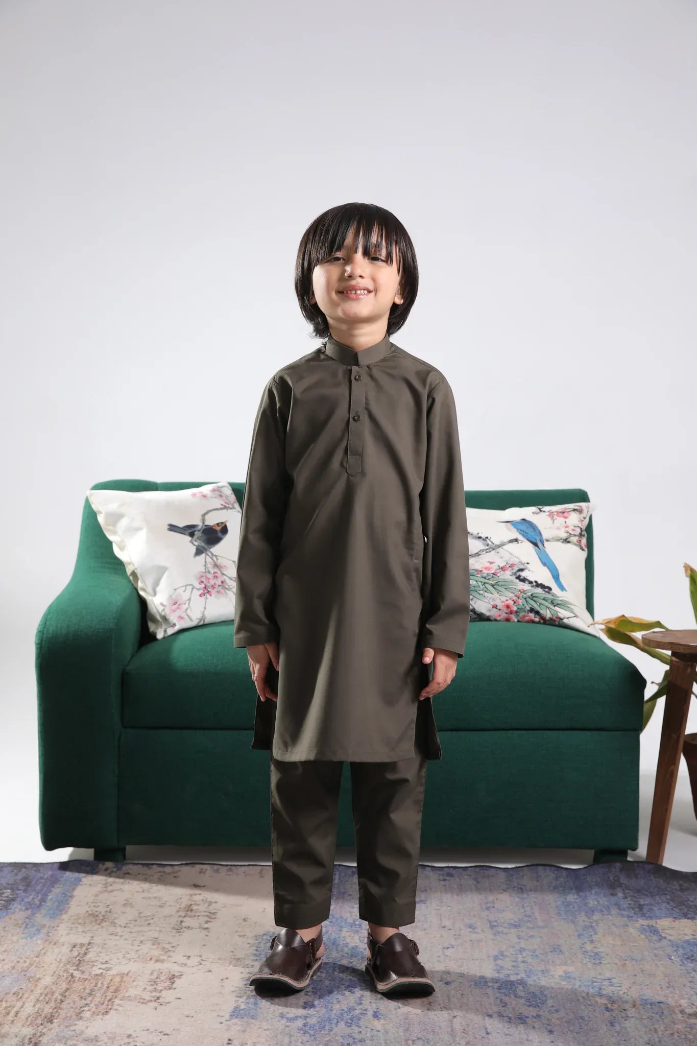 Olive Green Blended Kurta Trouser - Kids - Muraqsh -- Kidswear