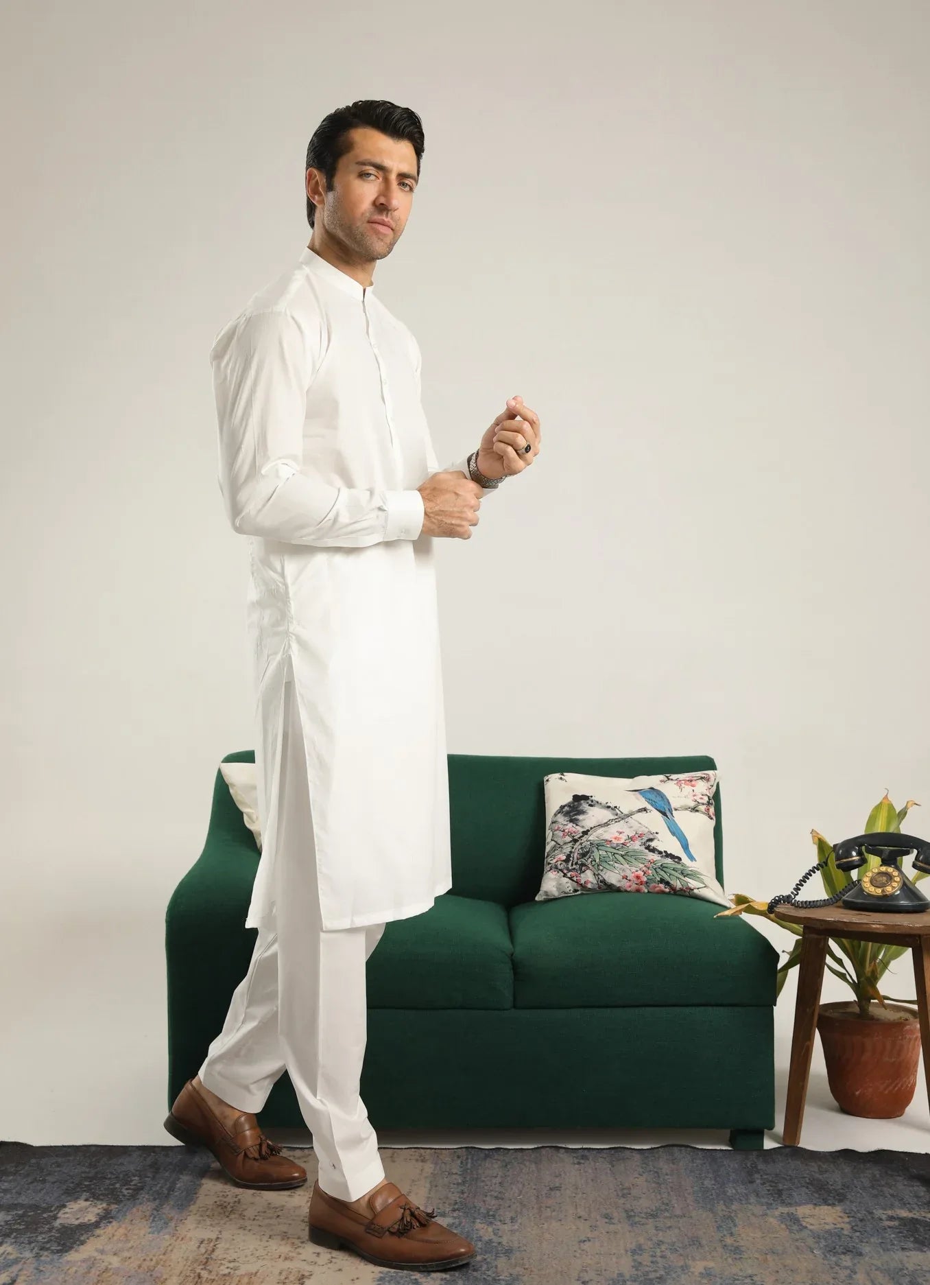 Off White Soft Cotton Kurta Shalwar - Men - Muraqsh -- Menswear