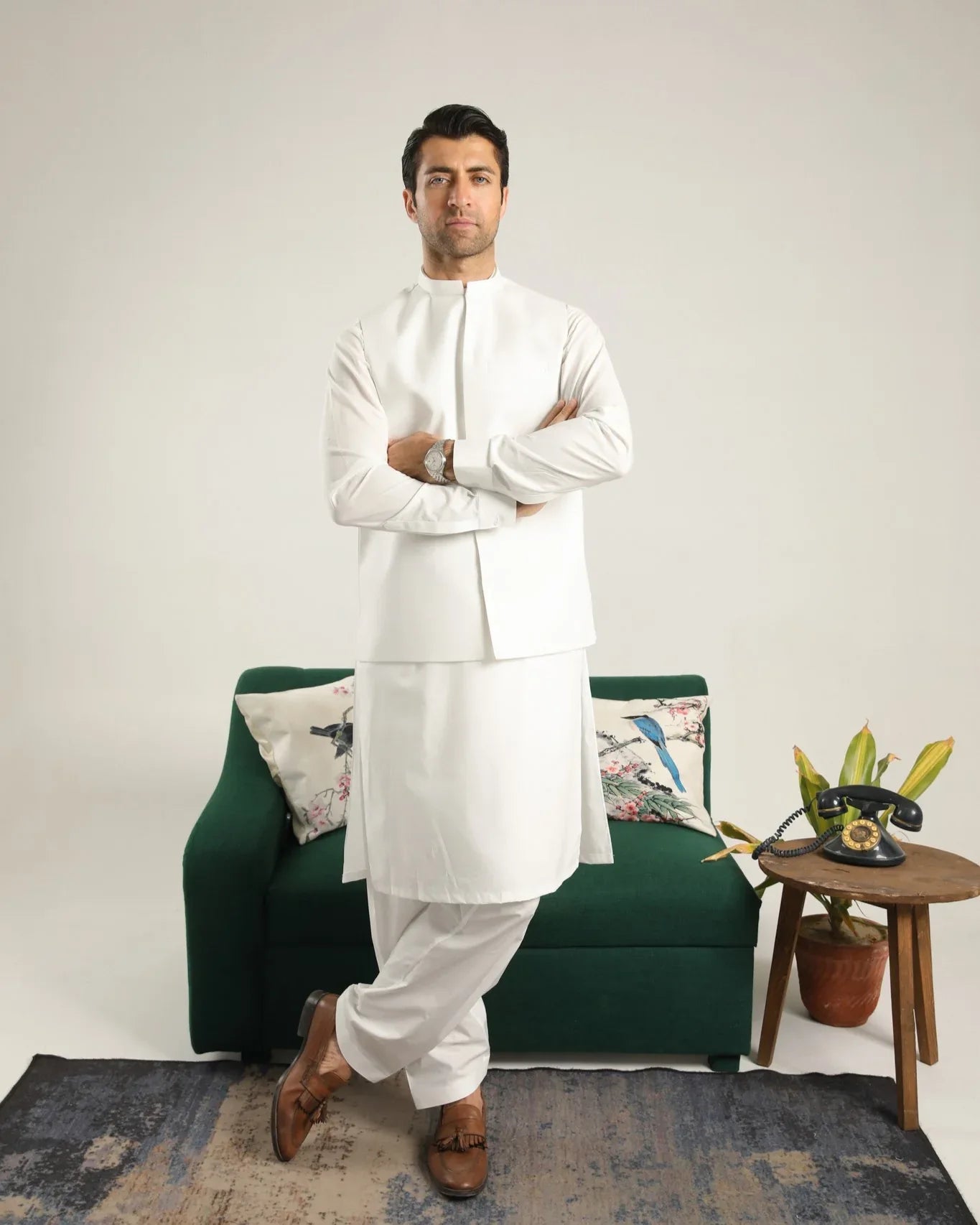 Off White Soft Cotton Kurta Shalwar with Waistcoat - Men - Muraqsh -- Menswear