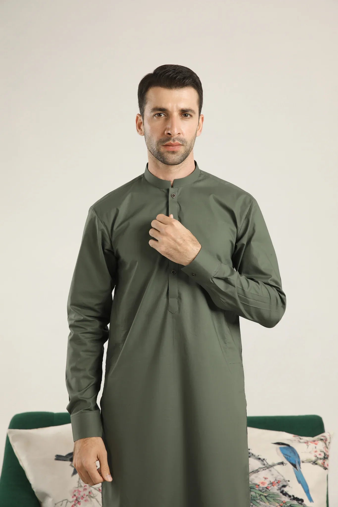 Army Green Soft Cotton Kurta Trouser - Men - Muraqsh -- Menswear