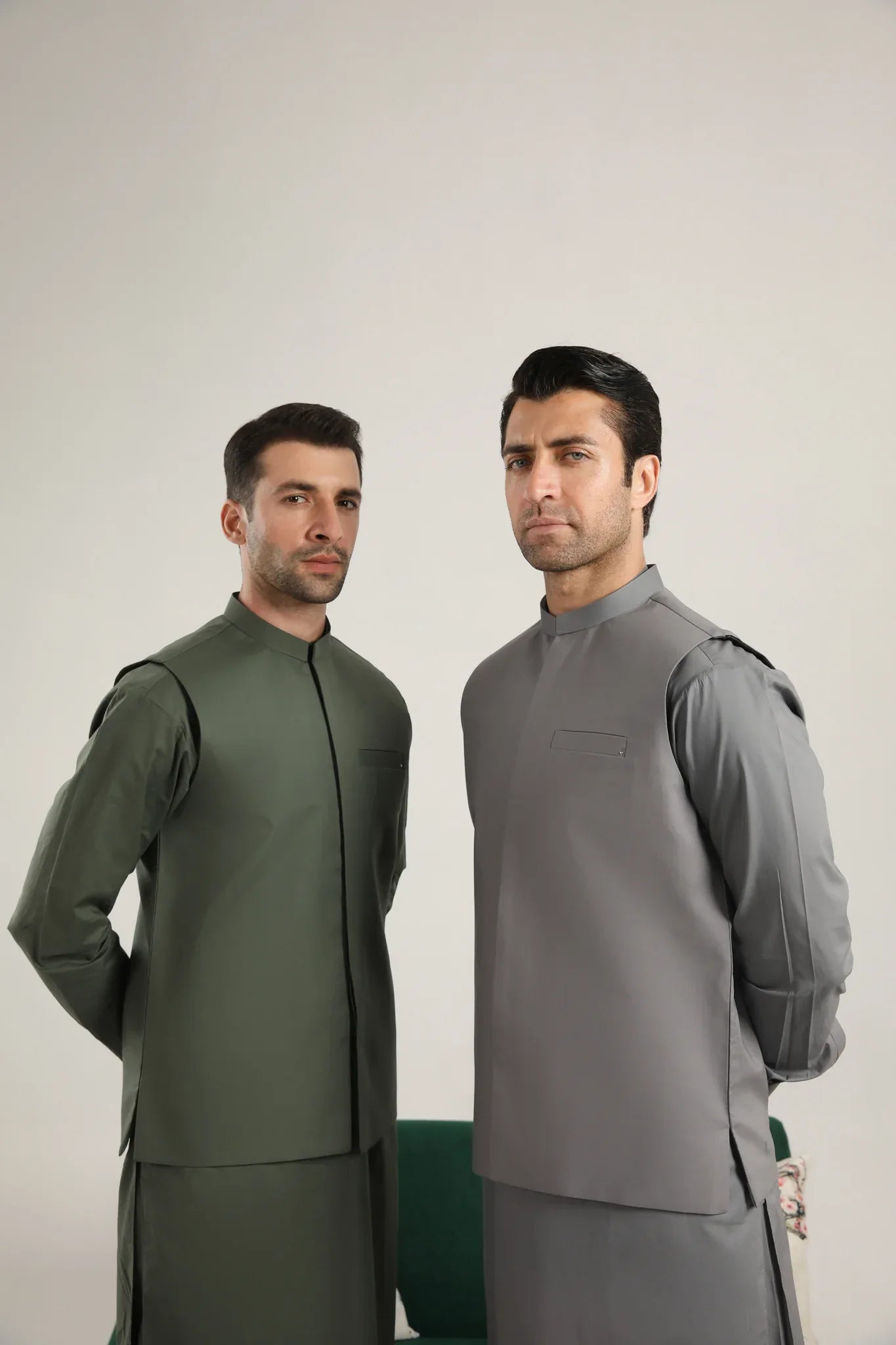 Light Grey Soft Cotton Kurta Trouser with Waistcoat - Men - Muraqsh -- Menswear