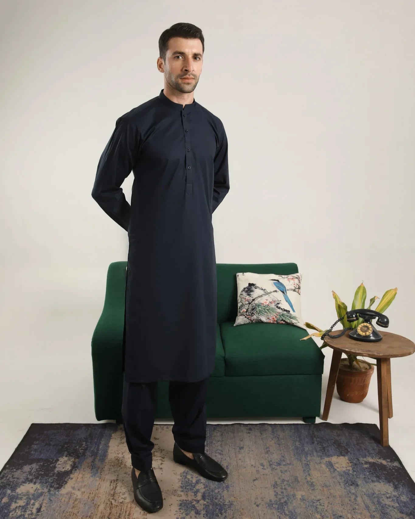 Dark Navy Blue Soft Cotton Kurta Shalwar - Men - Muraqsh -- Menswear