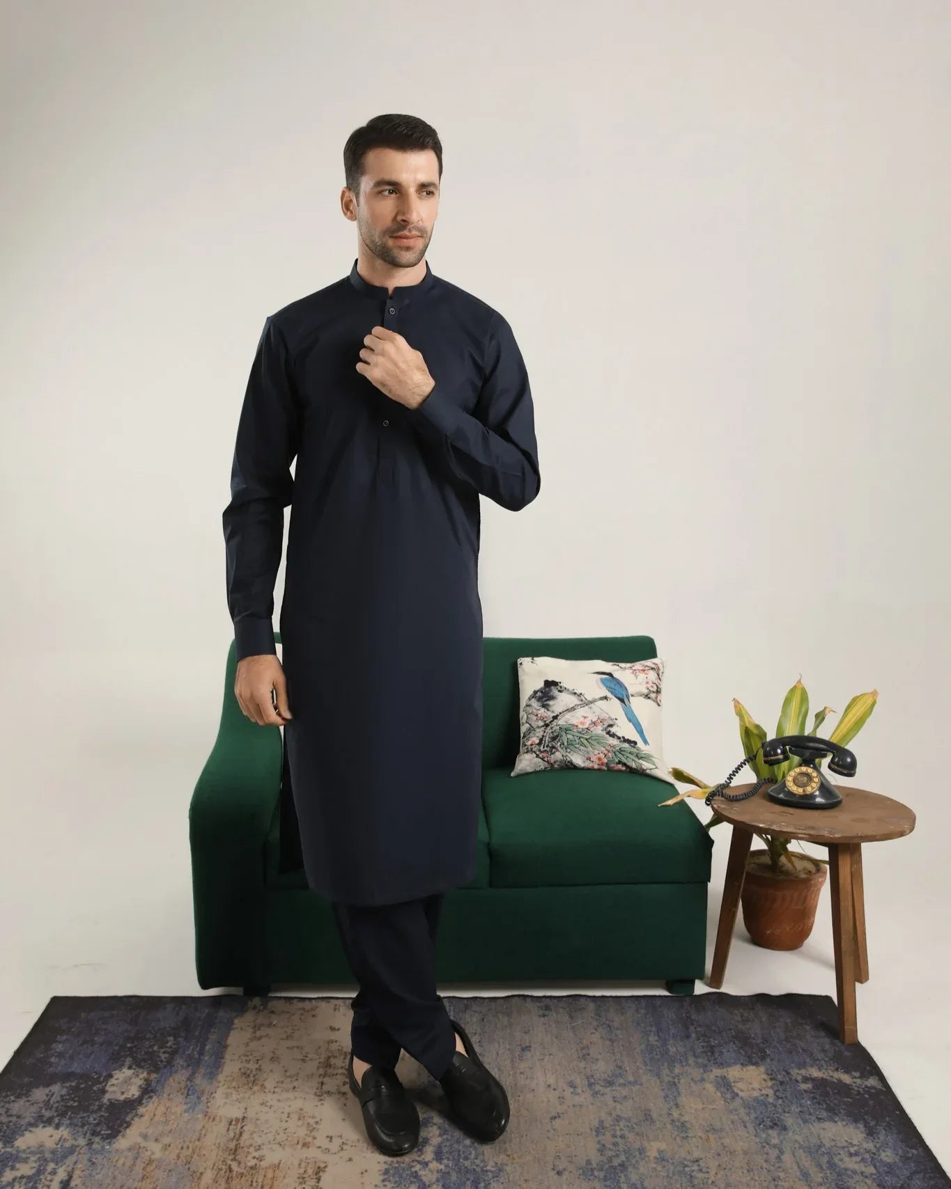 Dark Navy Blue Soft Cotton Kurta Shalwar - Men - Muraqsh -- Menswear