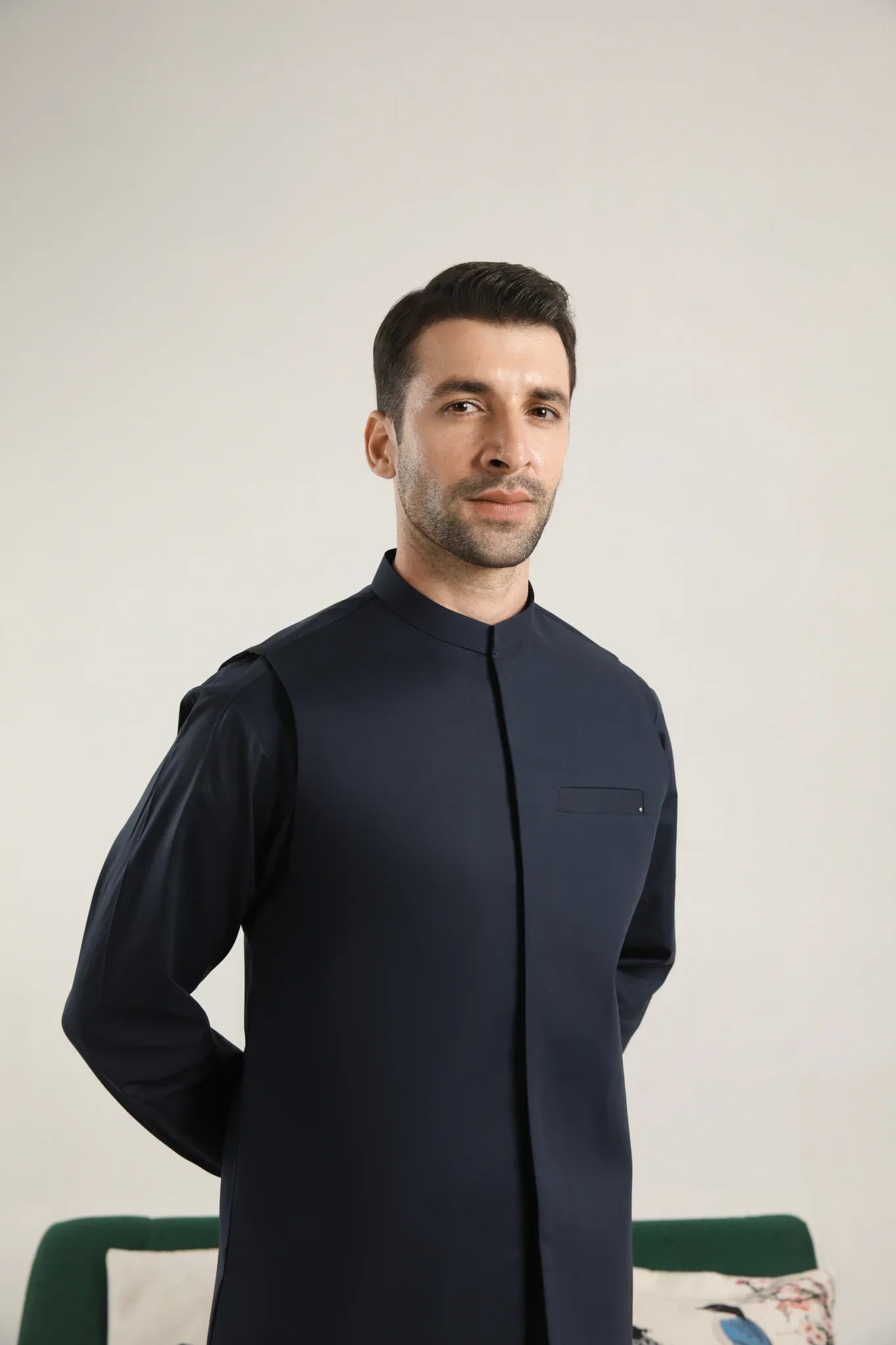 Dark Navy Blue Soft Cotton Kurta Shalwar with Waistcoat - Men - Muraqsh -- Menswear