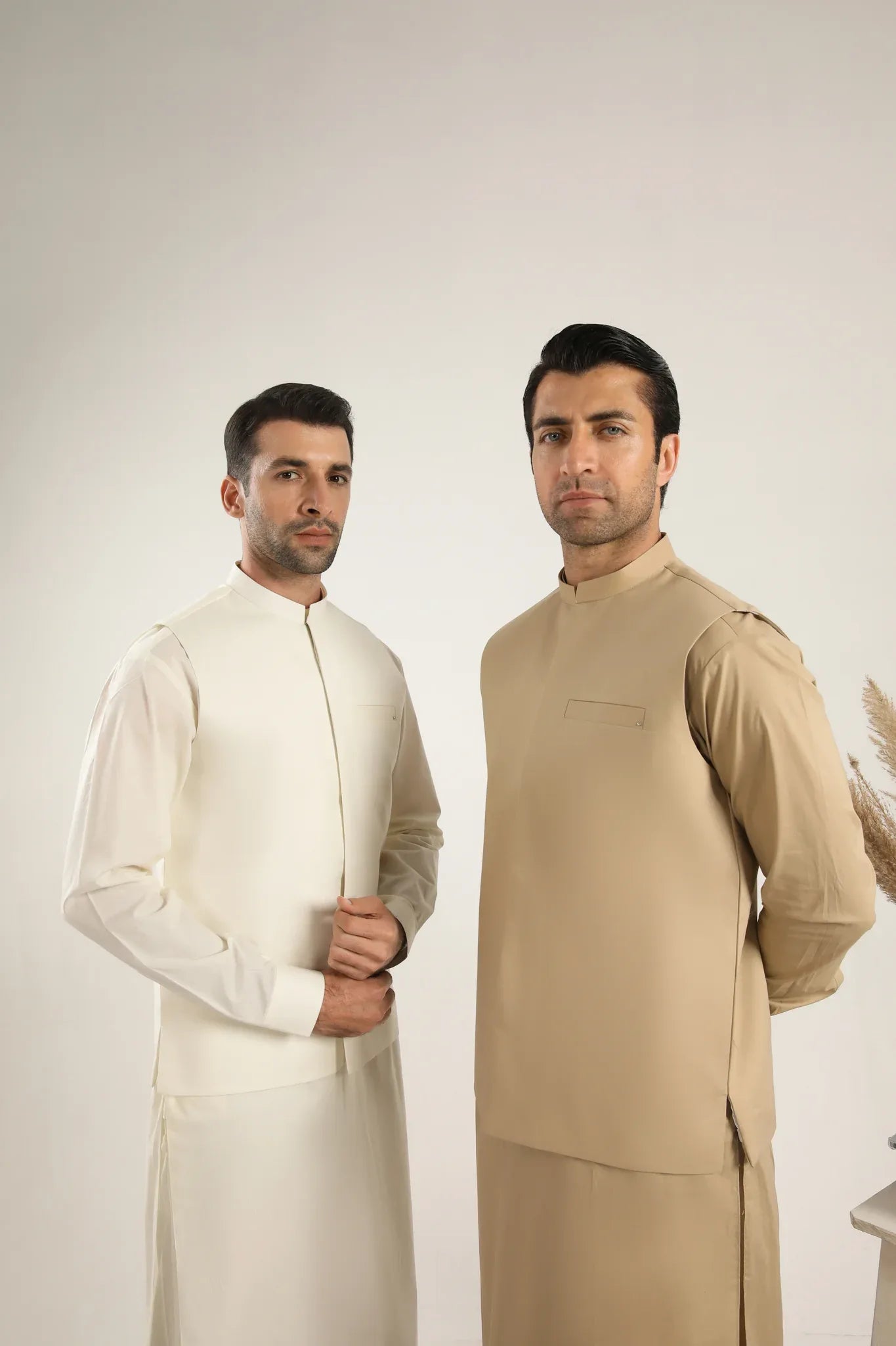 Ivory Skin Soft Cotton Kurta Shalwar with Waistcoat - Men - Muraqsh -- Menswear