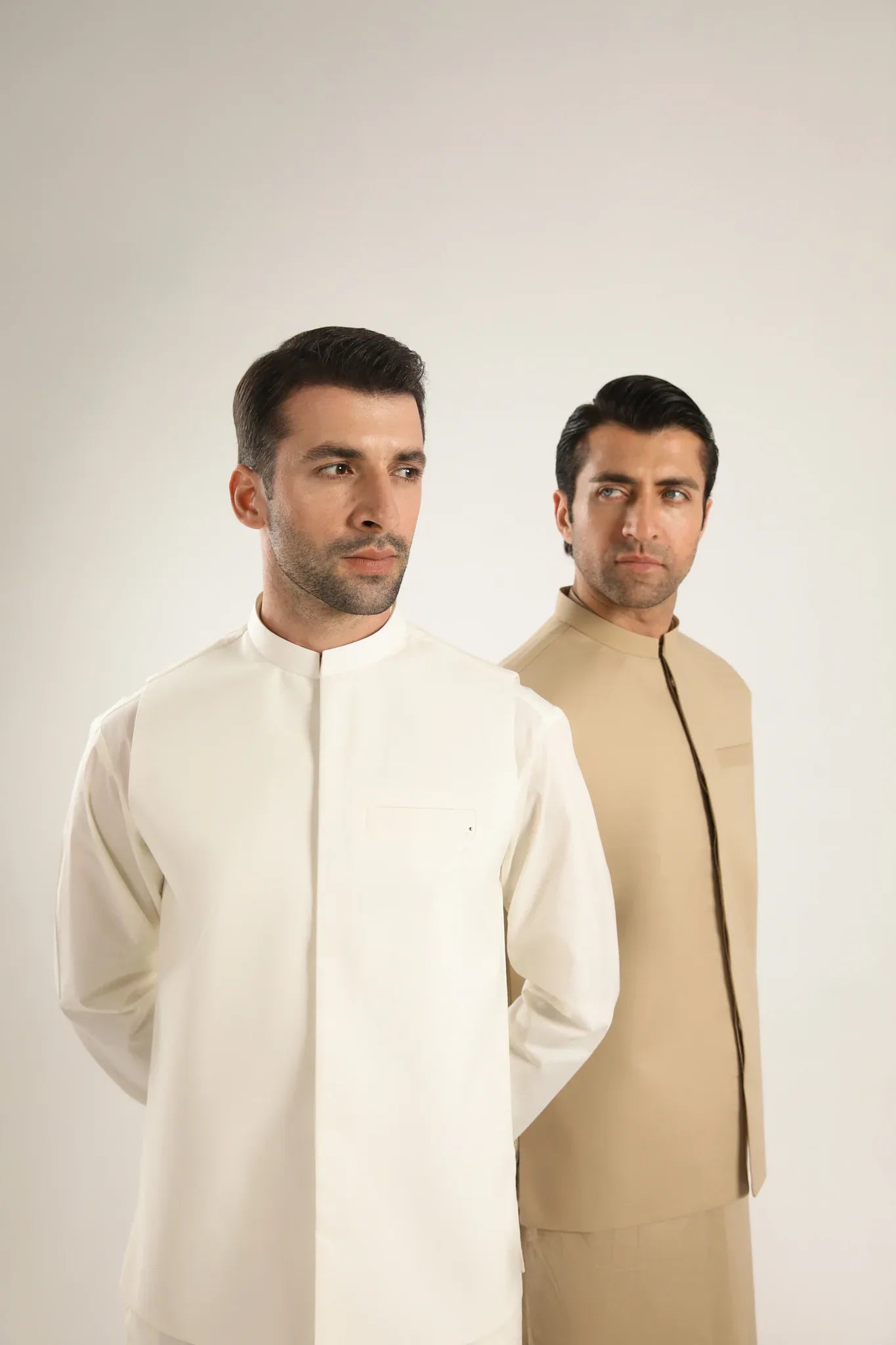 Ivory Skin Soft Cotton Kurta Shalwar with Waistcoat - Men - Muraqsh -- Menswear