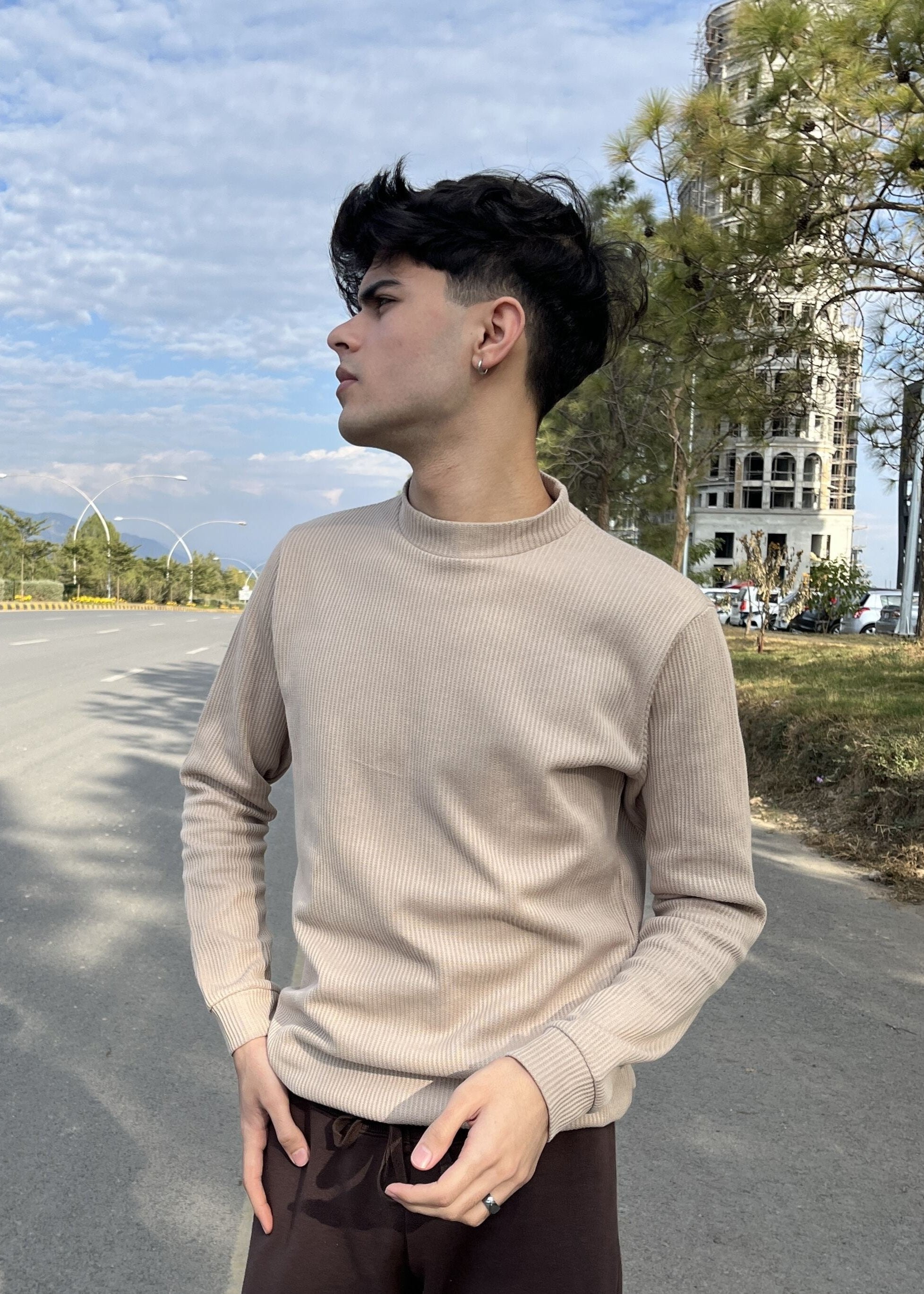 Beige Drop Needle Mock Neck - Men - Men