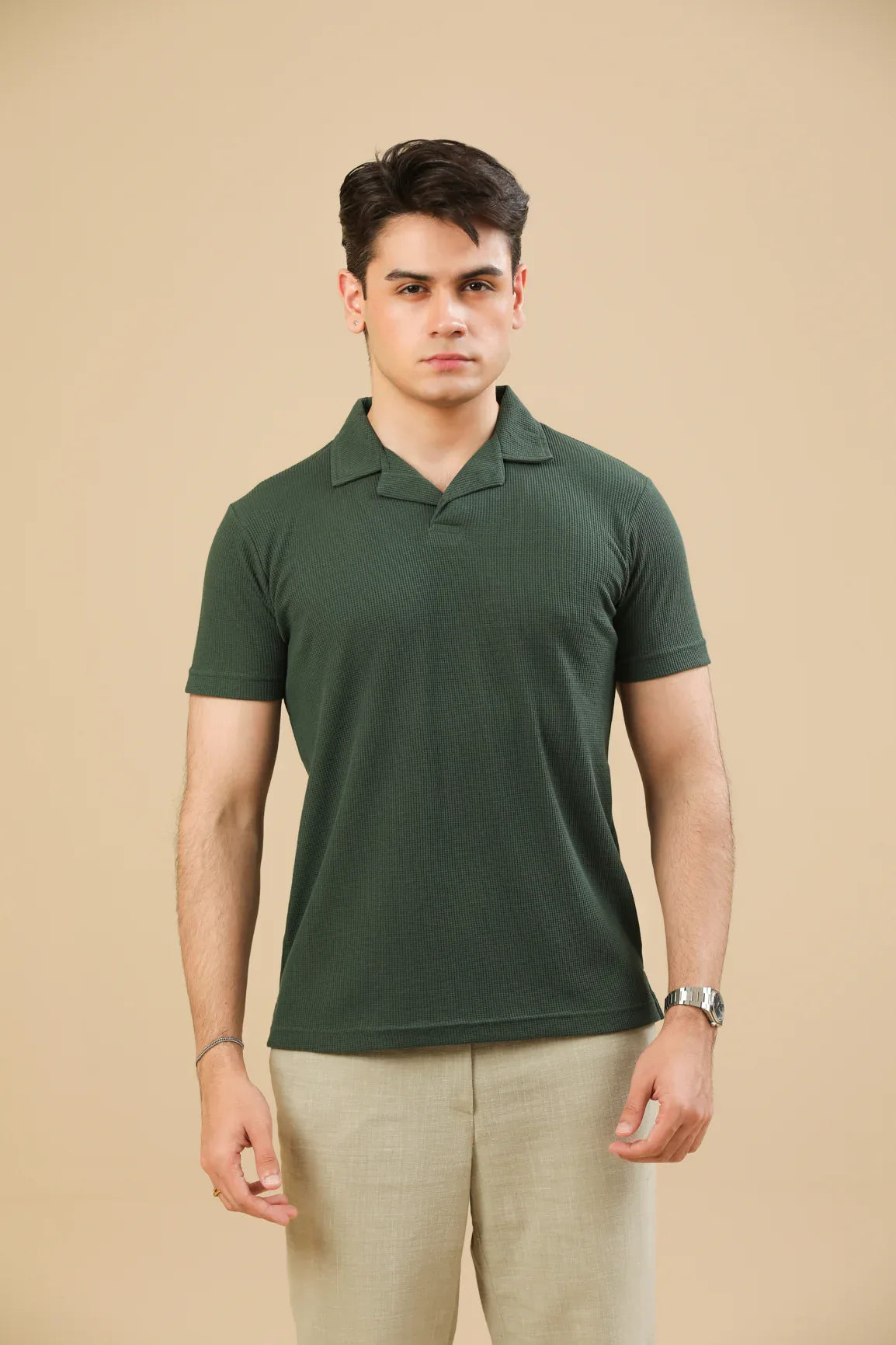 Waffle Bottle Green Revere Polo - Muraqsh -- Men Western