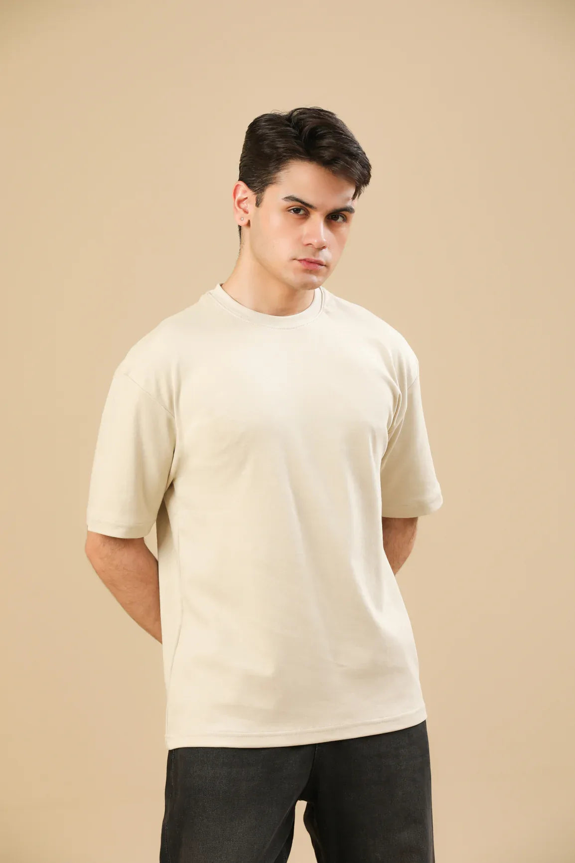 Beige Interlock Oversized Tee - Men - Muraqsh -- Men Western