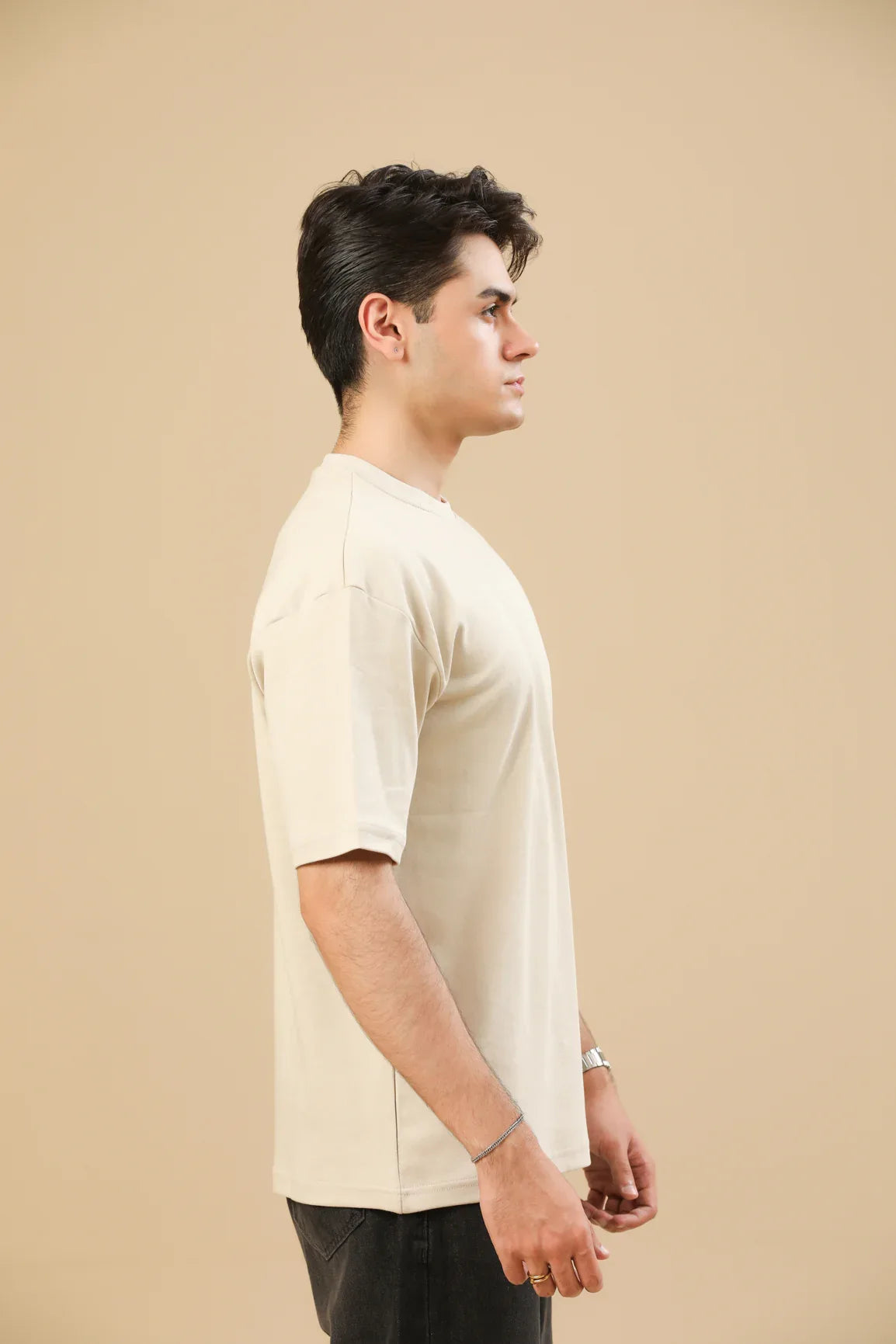 Beige Interlock Oversized Tee - Men - Muraqsh -- Men Western