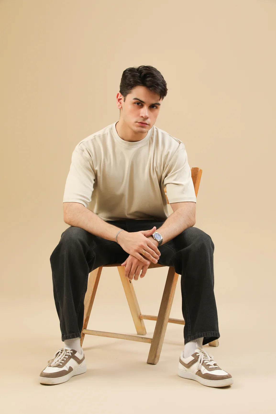 Beige Interlock Oversized Tee - Men - Muraqsh -- Men Western
