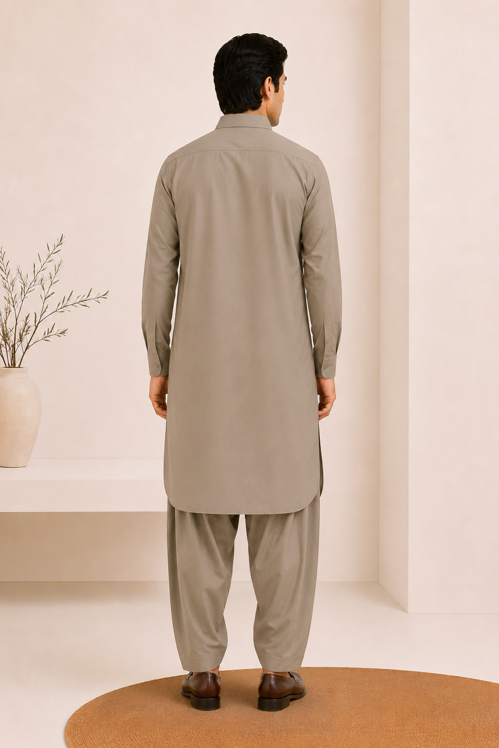 Sand Beige French Collar Kameez Shalwar - Men - Men