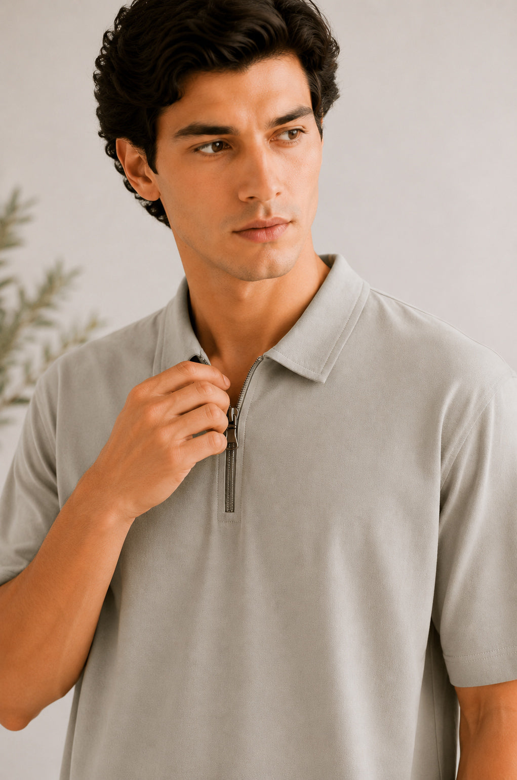 Ash White Terry Zipper Polo - Men - Men