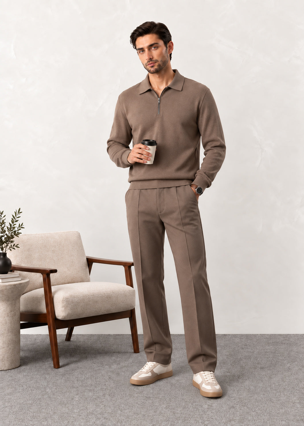 Light Brown Interlock Co-ord Set - Men