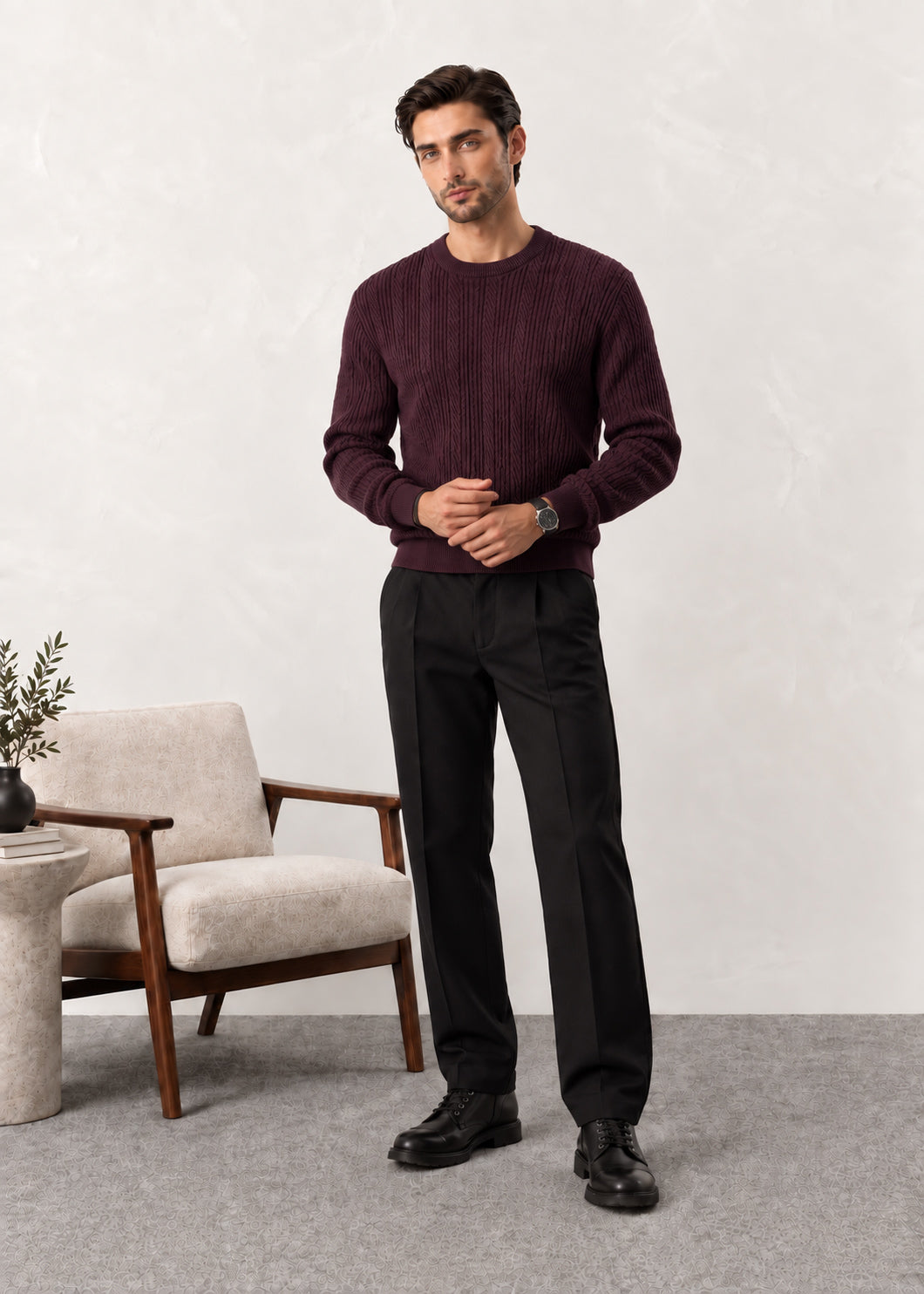 Deep Burgundy Structure Knitted Sweater
