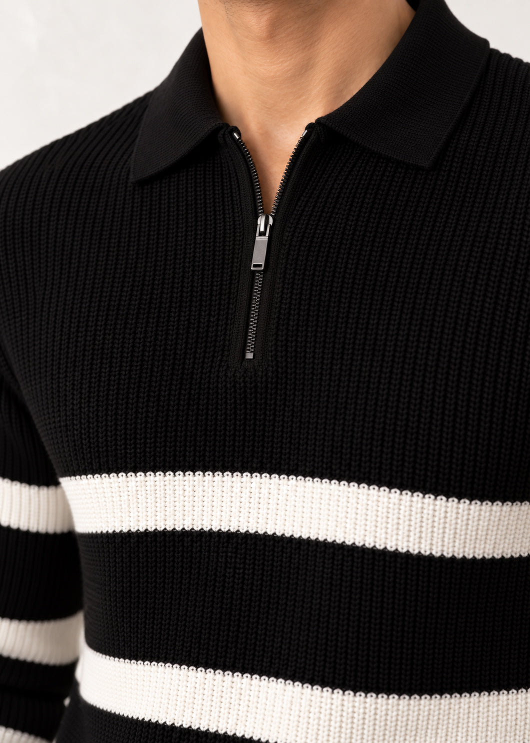 Black Striper Polo Sweater
