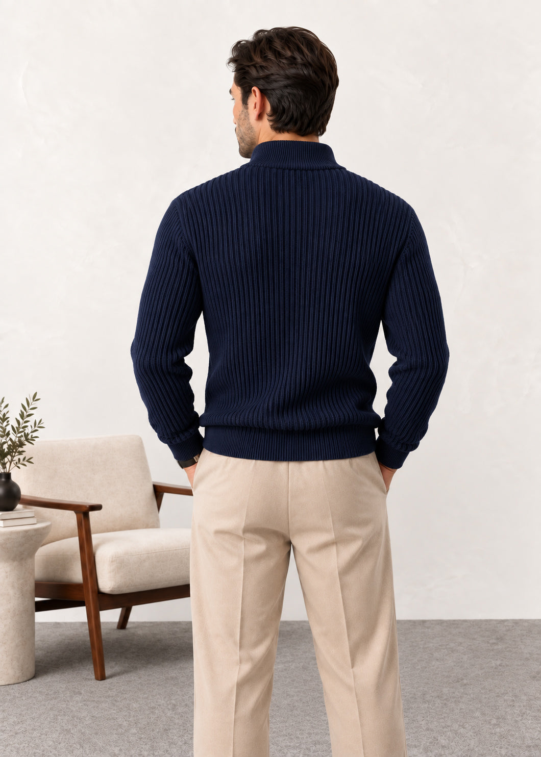 Navy Blue Polo Knit Sweater