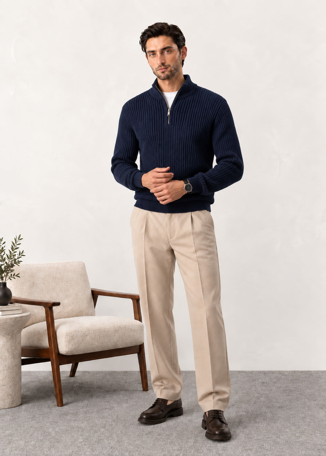 Navy Blue Polo Knit Sweater