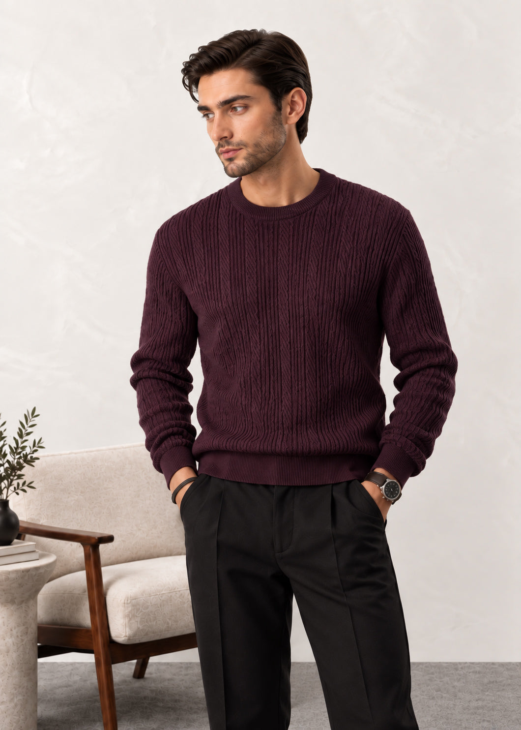 Deep Burgundy Structure Knitted Sweater