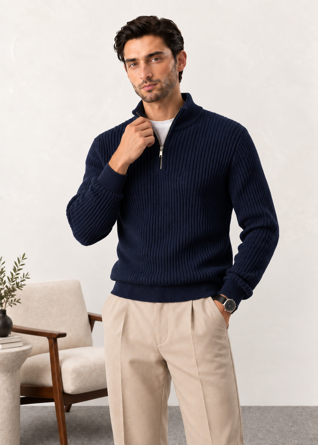 Navy Blue Polo Knit Sweater