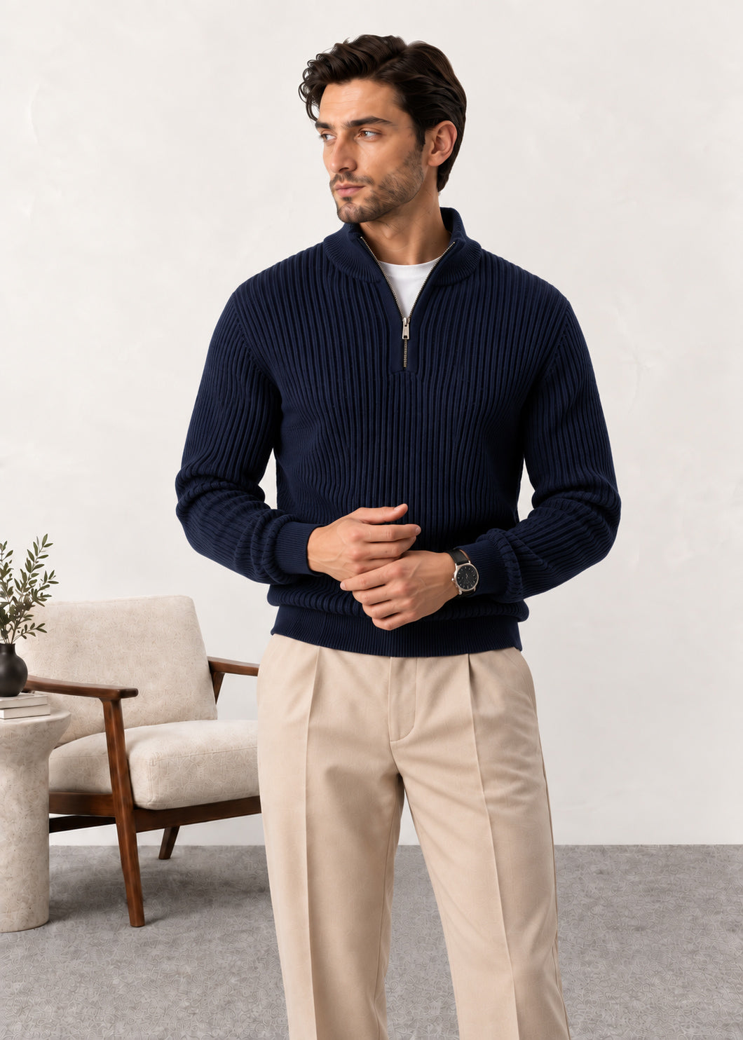 Navy Blue Polo Knit Sweater