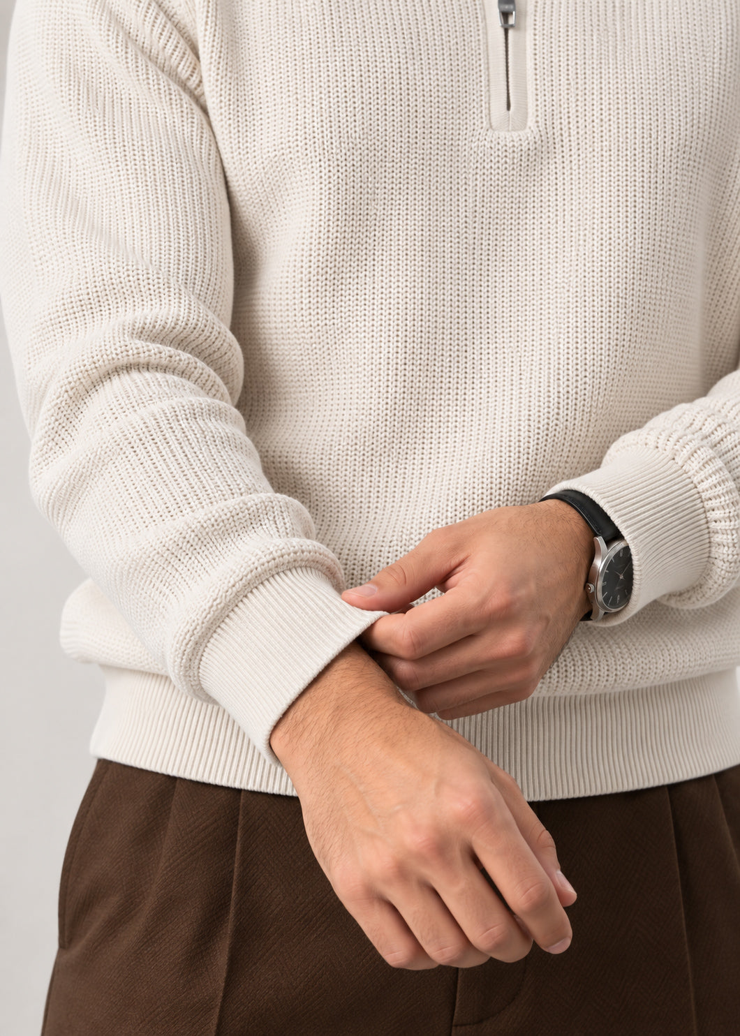 Ivory White Zipper Polo Sweater