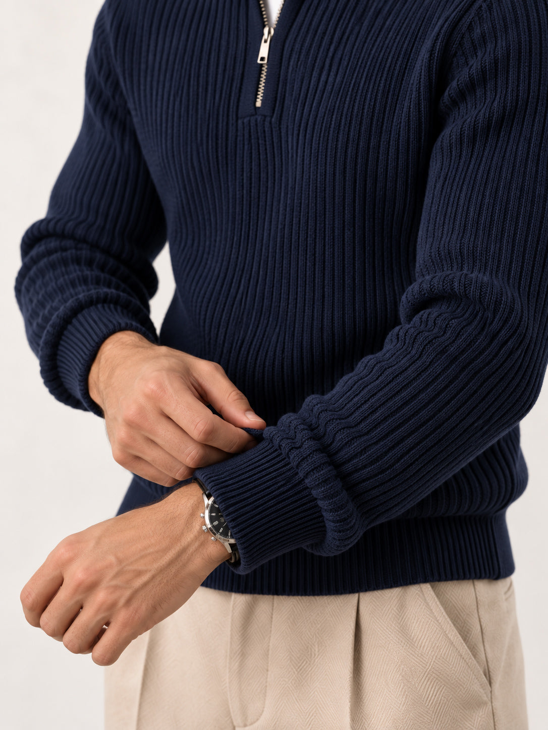 Navy Blue Polo Knit Sweater
