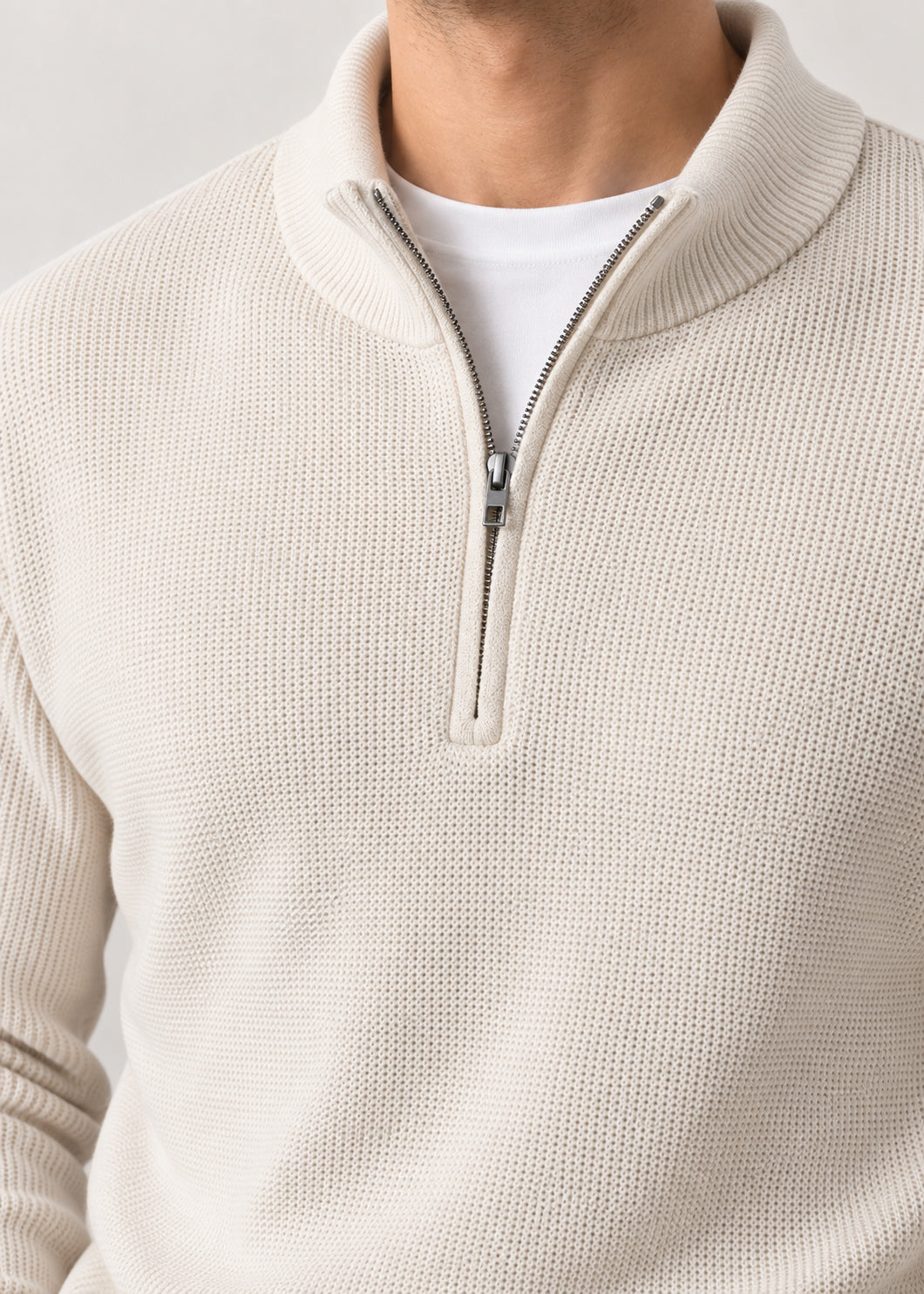 Ivory White Zipper Polo Sweater