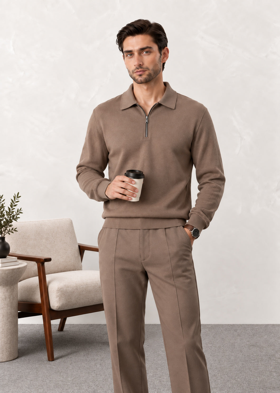 Light Brown Interlock Co-ord Set - Men