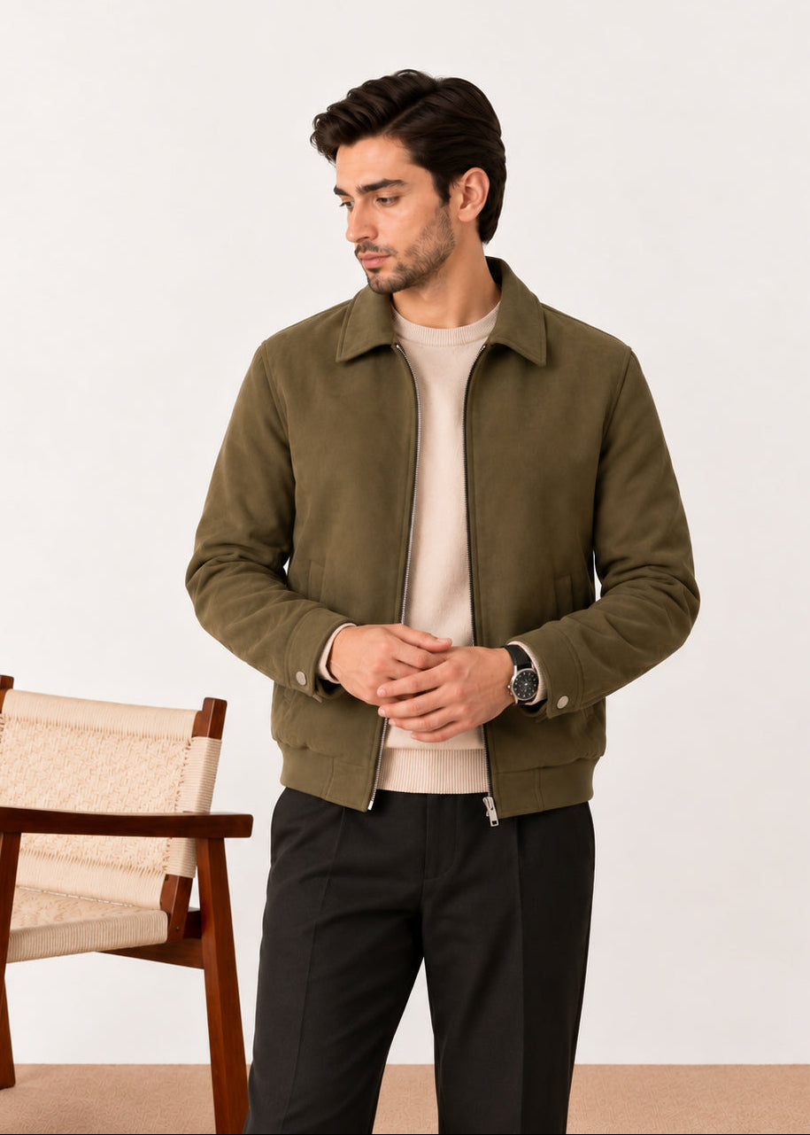 Olive Suede Flight Jacket - Men