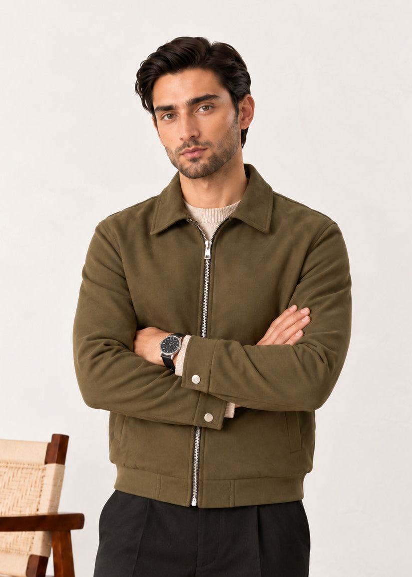 Olive Suede Flight Jacket - Men