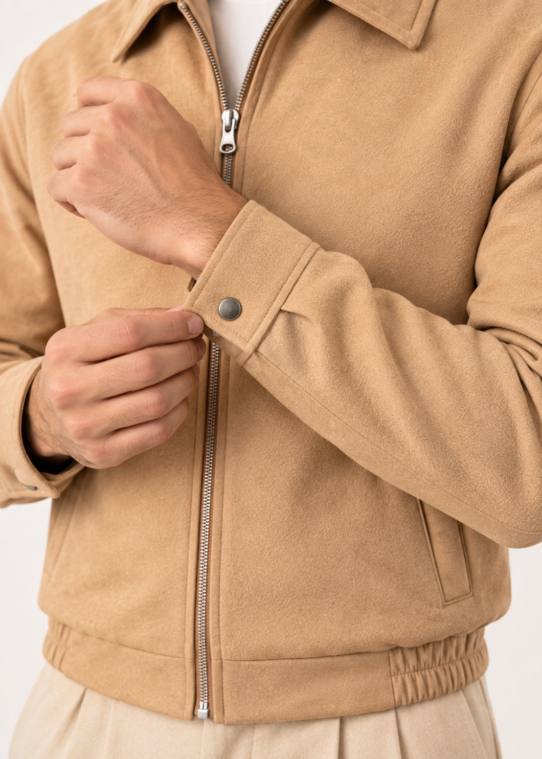 Camel Beige Suede Blouson Jacket