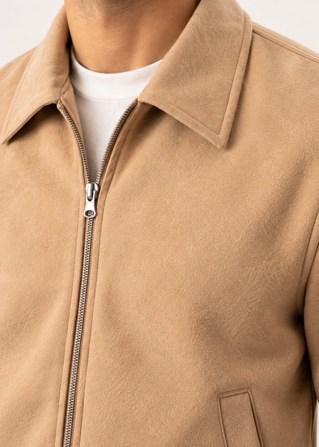 Camel Beige Suede Blouson Jacket