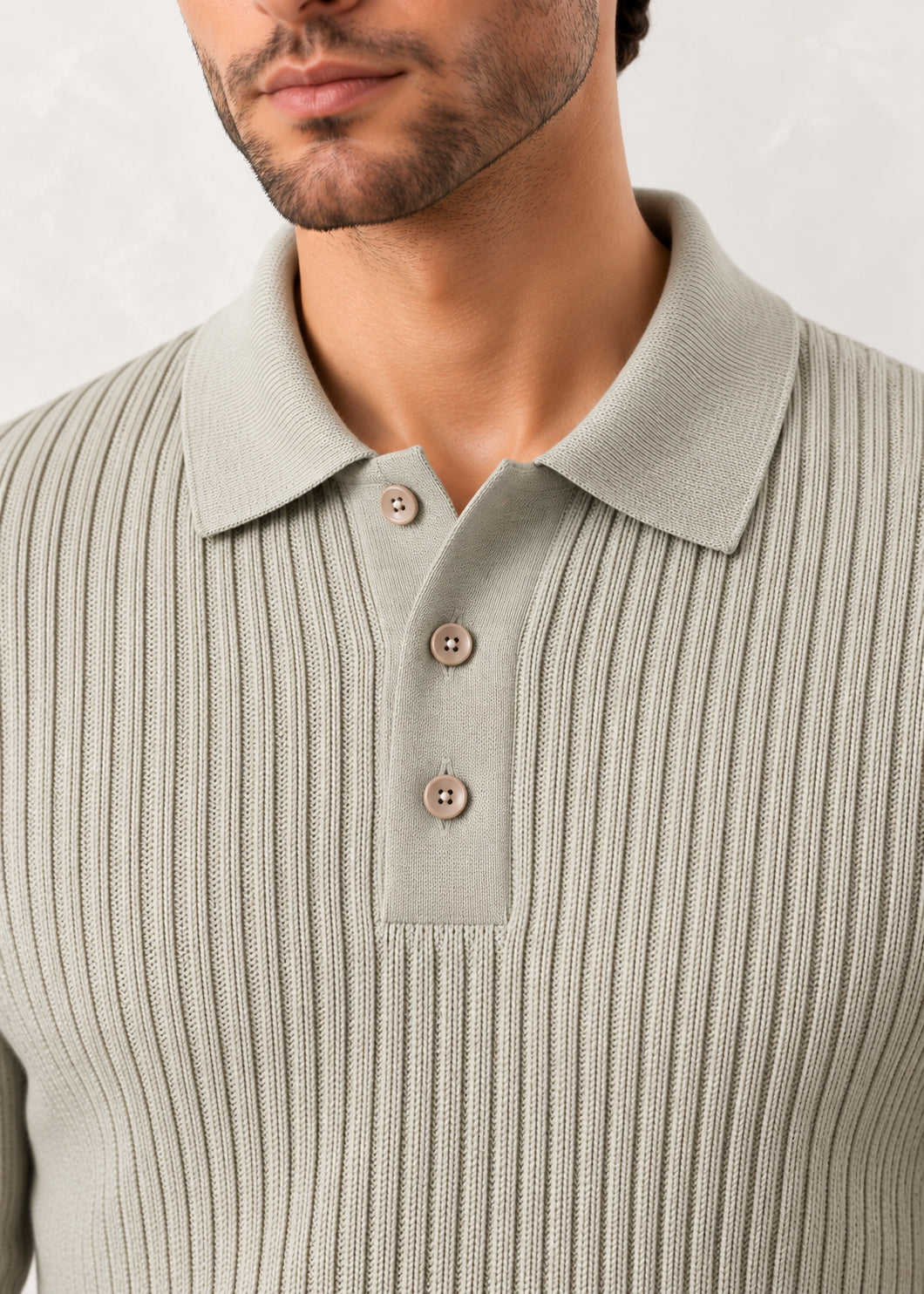 Oat Beige Ribbed Polo Sweater