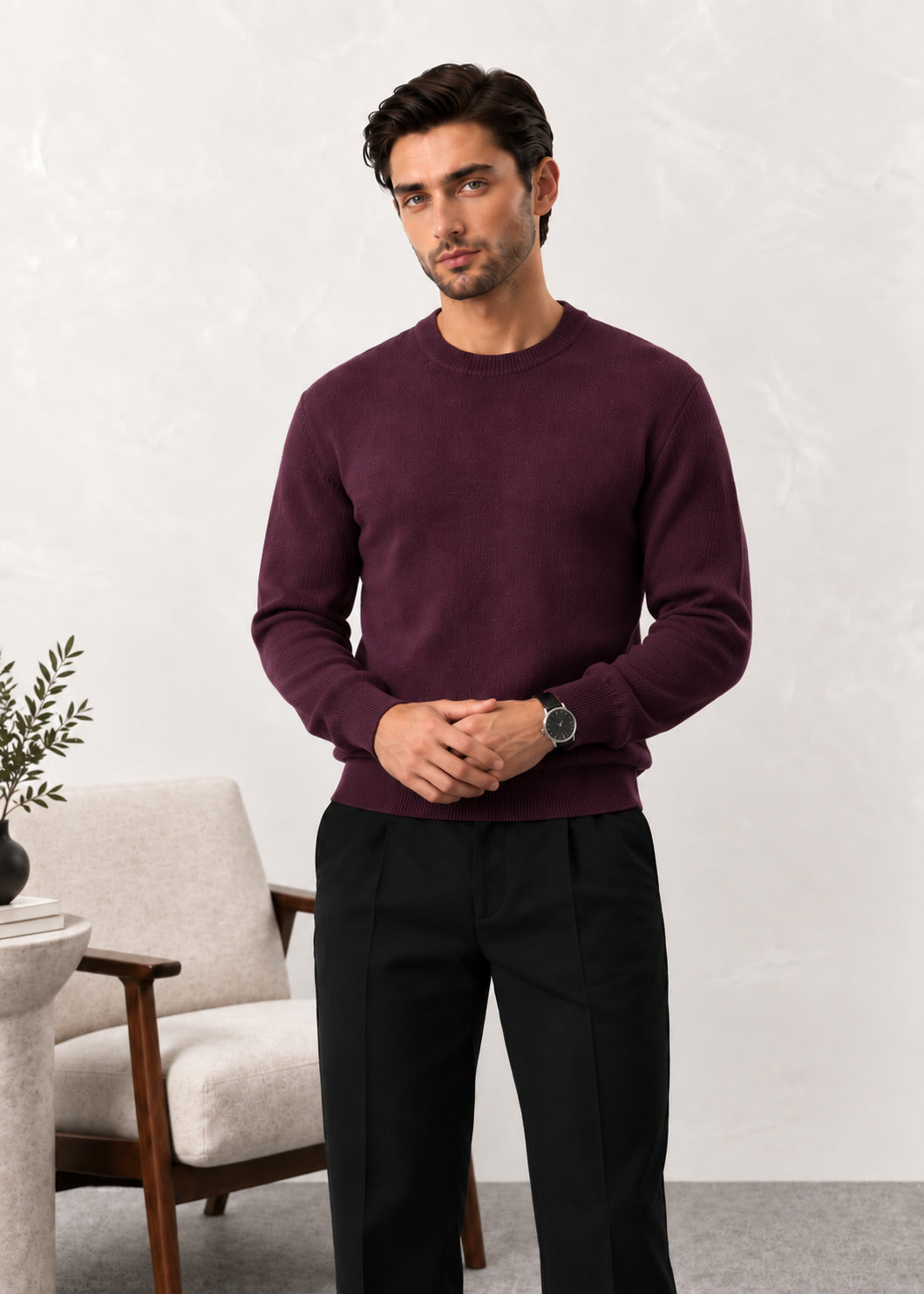 Dark Rosewood Crew Neck Sweater