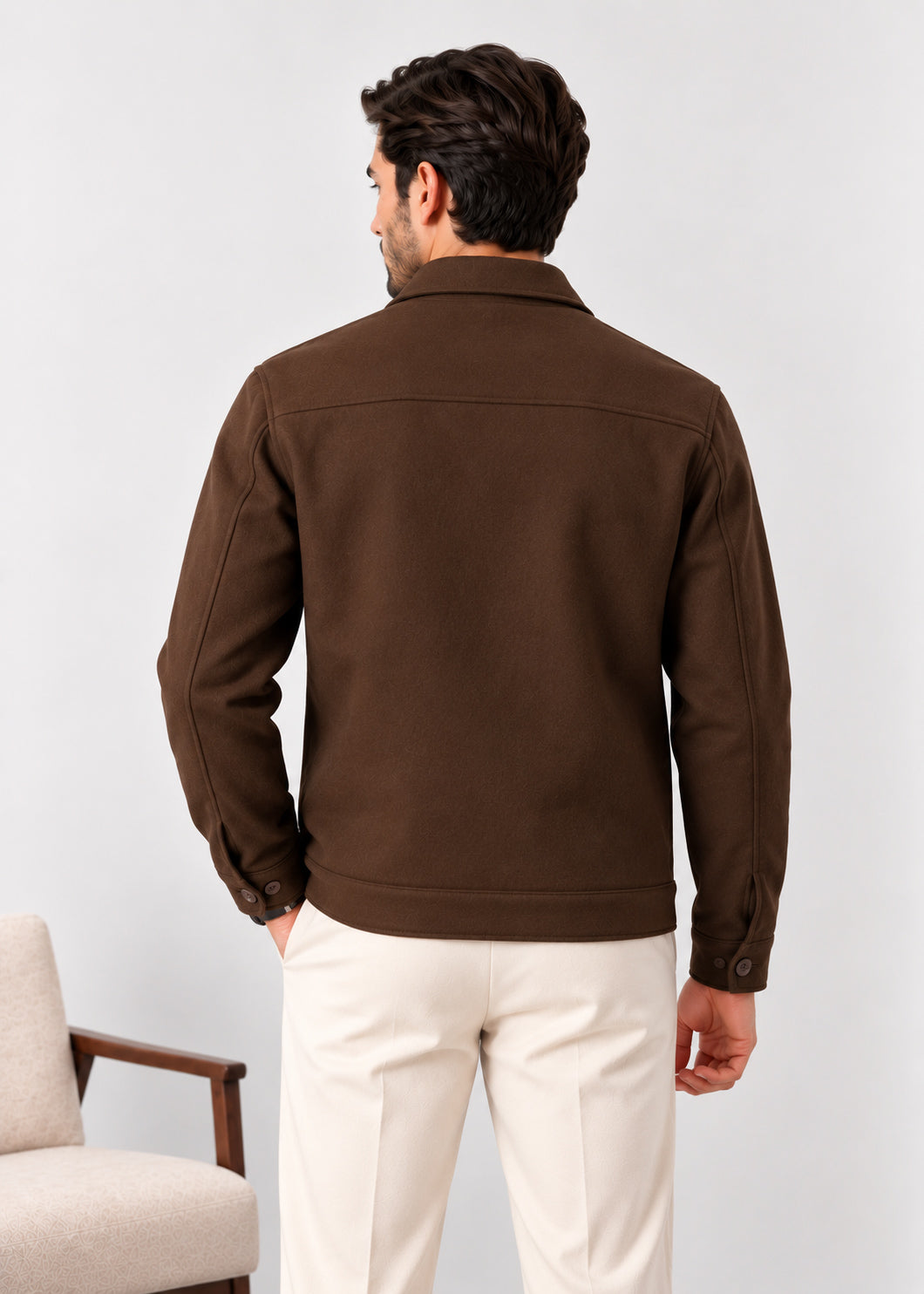 Mocha Brown Wool Blend Boxy Jacket