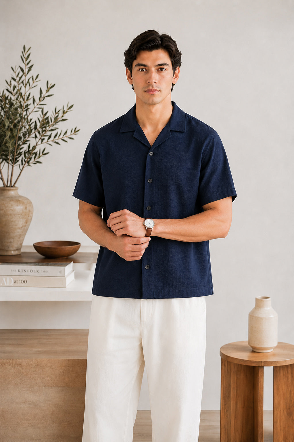 Navy Blue Boxy Revere Button Down - Men - Men