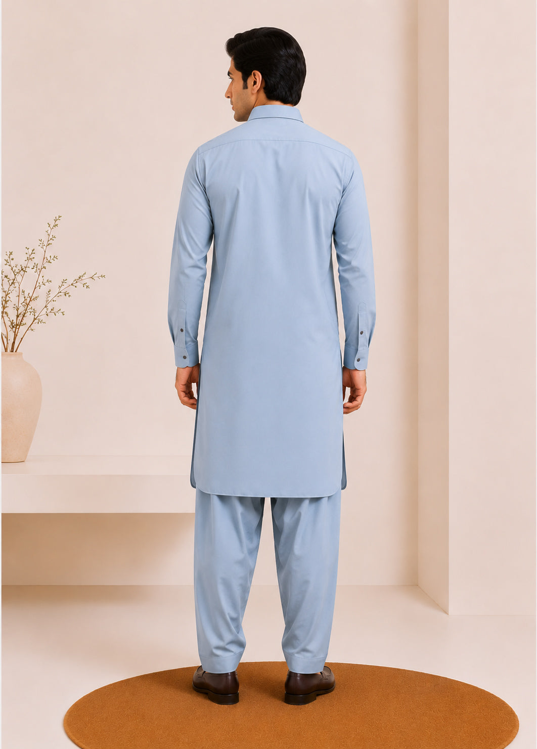 Powder Blue French Collar Kameez Shalwar - Men - Men
