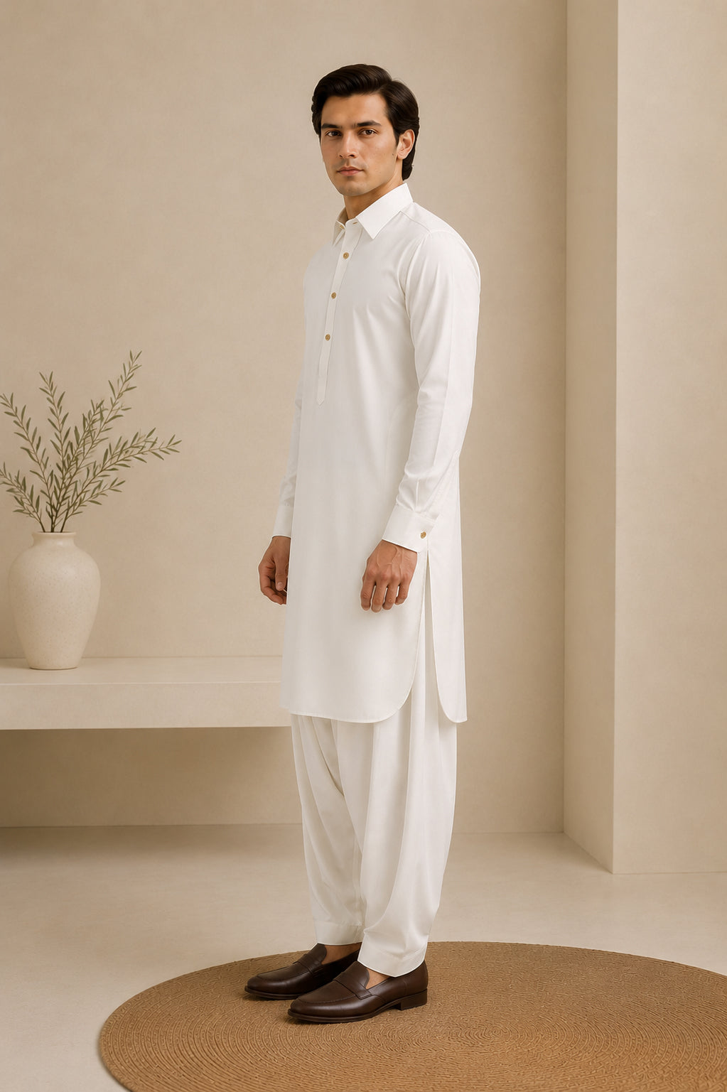 White French Collar Kameez Shalwar - Men - Men
